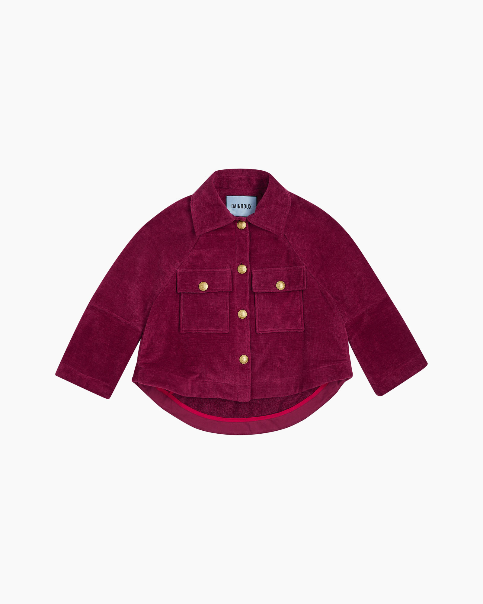 corduroy, jacket, baby, magenta, gold buttons