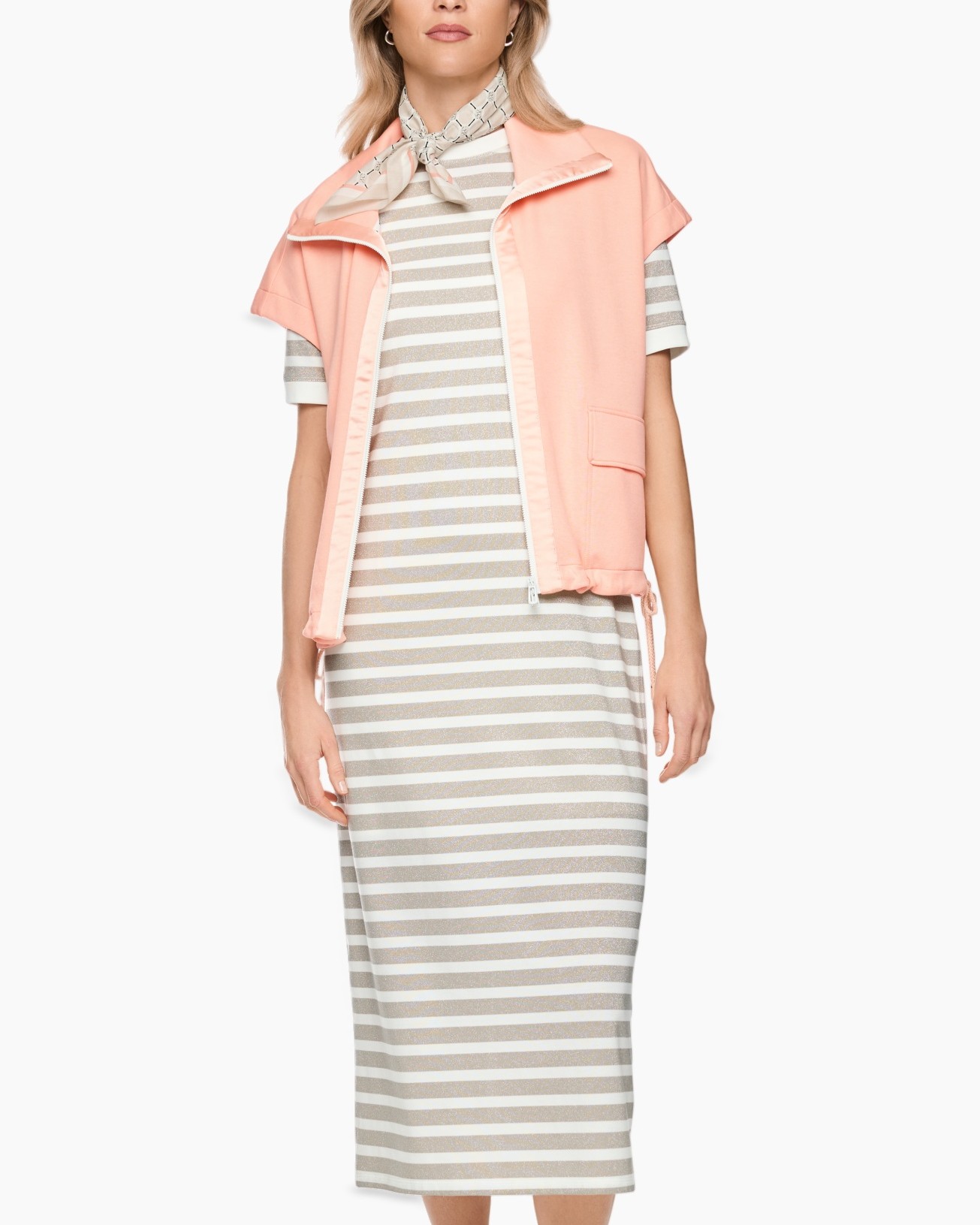 jurk met strepen, midi jurk, gestreepte patroon, gebreide jurk, peach vest