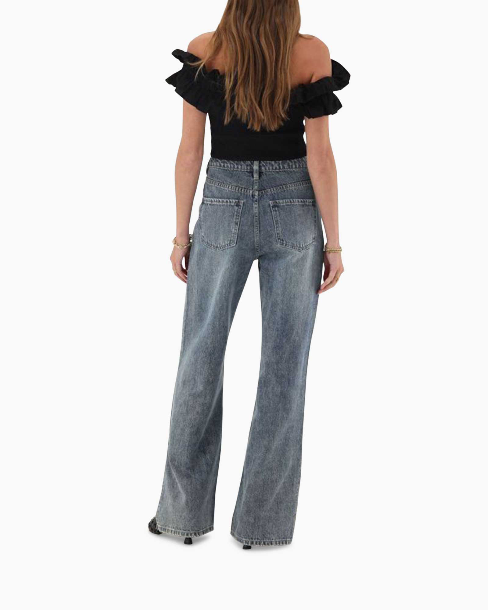 Broek Denim Jeans With Strass Fringes Blauw