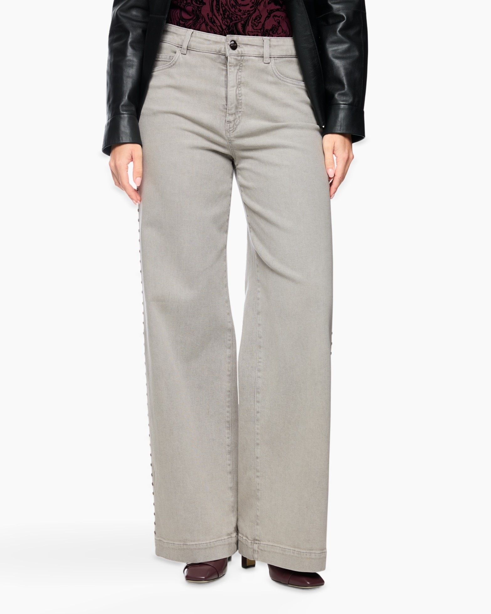 broeken, broek, wijd uitlopend, beige, denim-achtig