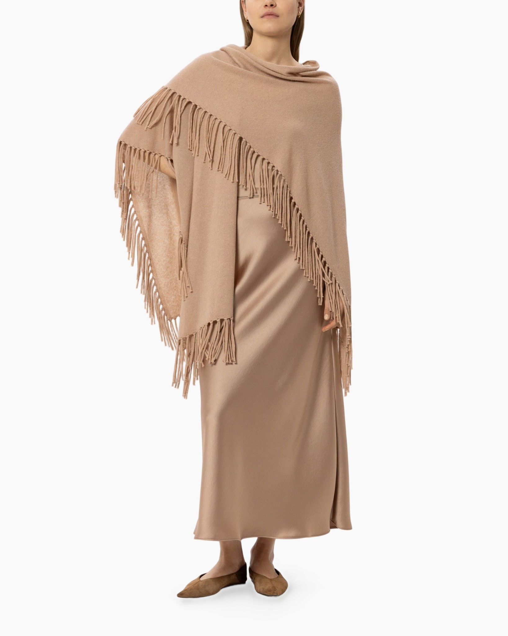 poncho, franje, beige, wrap, sluier