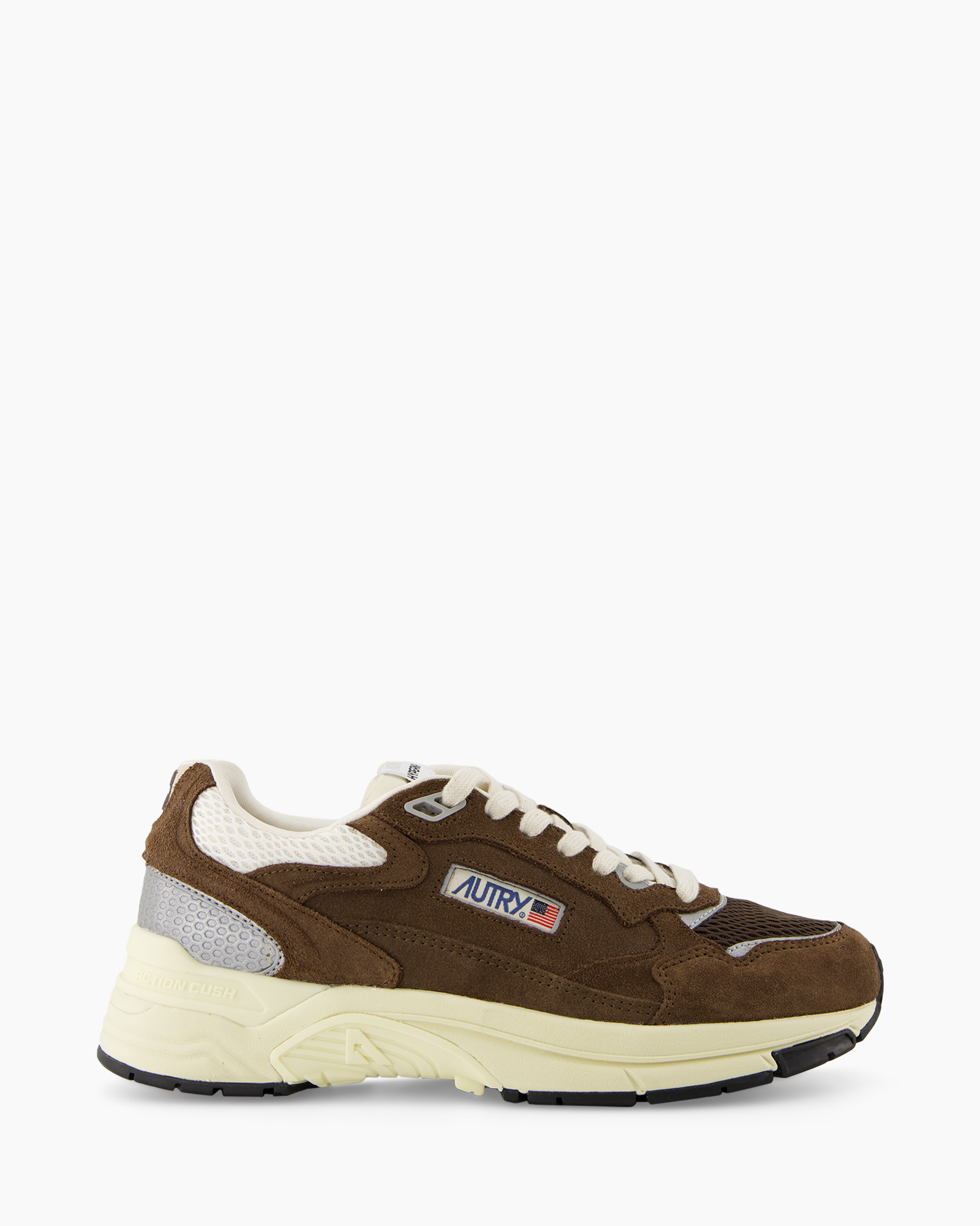 sneaker, bruin, mesh, suede, veter