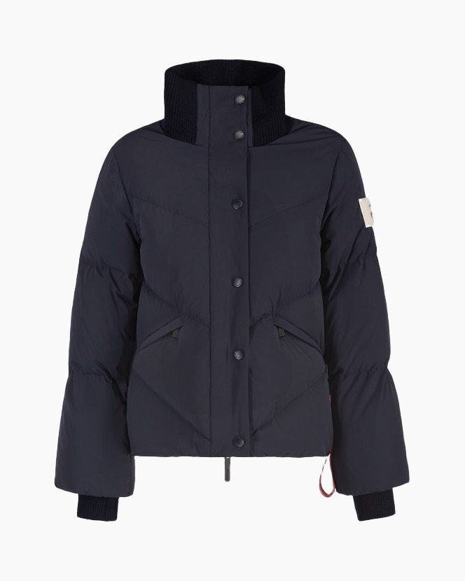 jas, puffer, navy, hoge kraag, ritszakken
