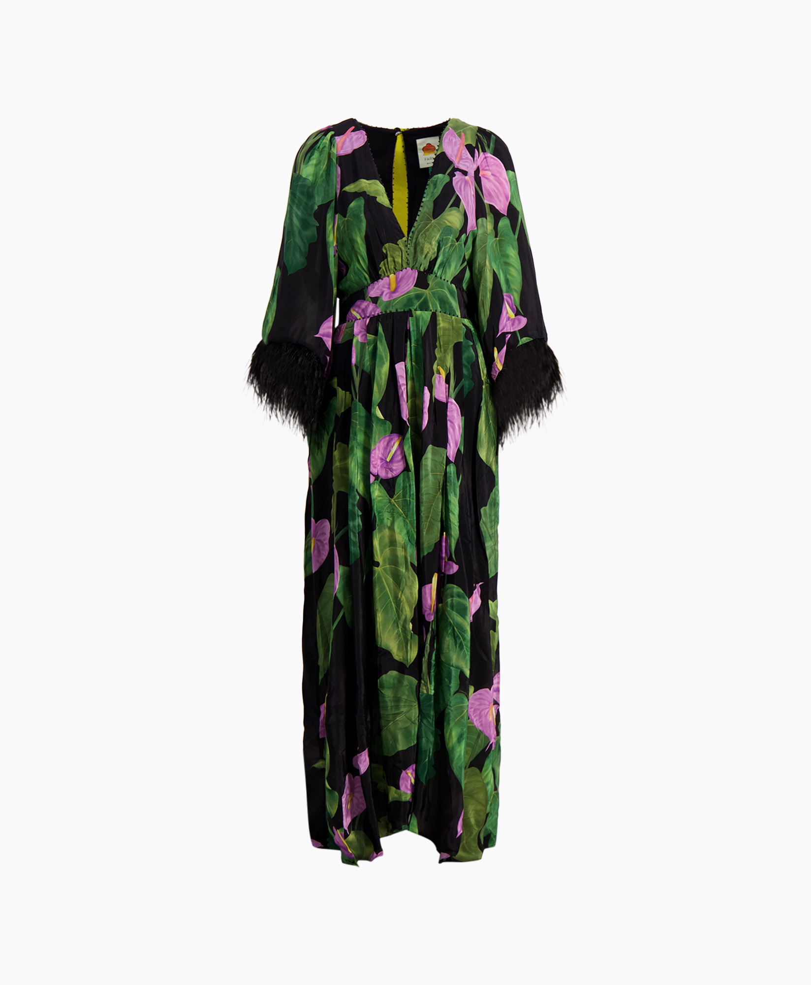 Maxi Jurk Black Anthurium Kaftan Zwart
