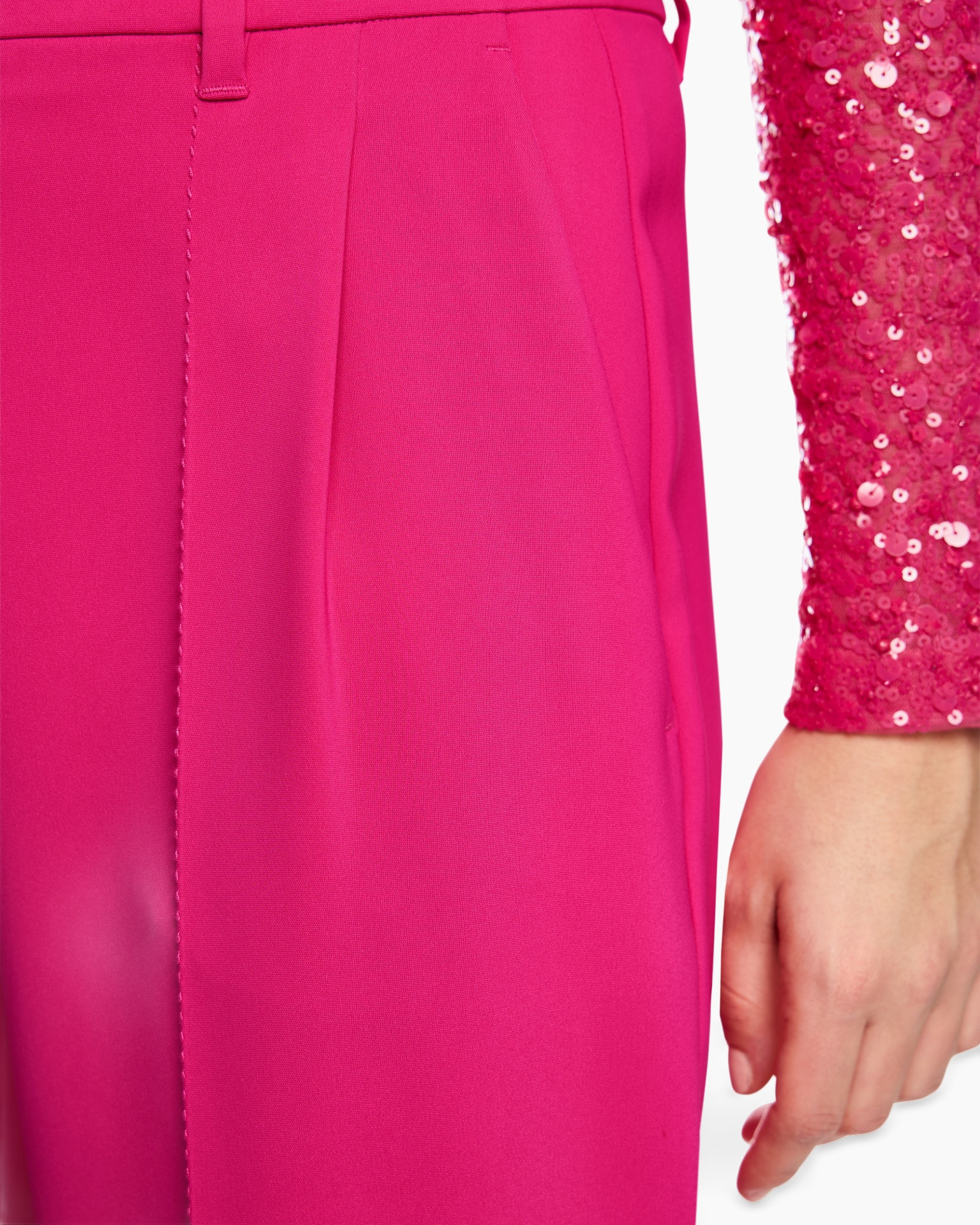 pink pants, high-waist, solid color, slacks, belt loop