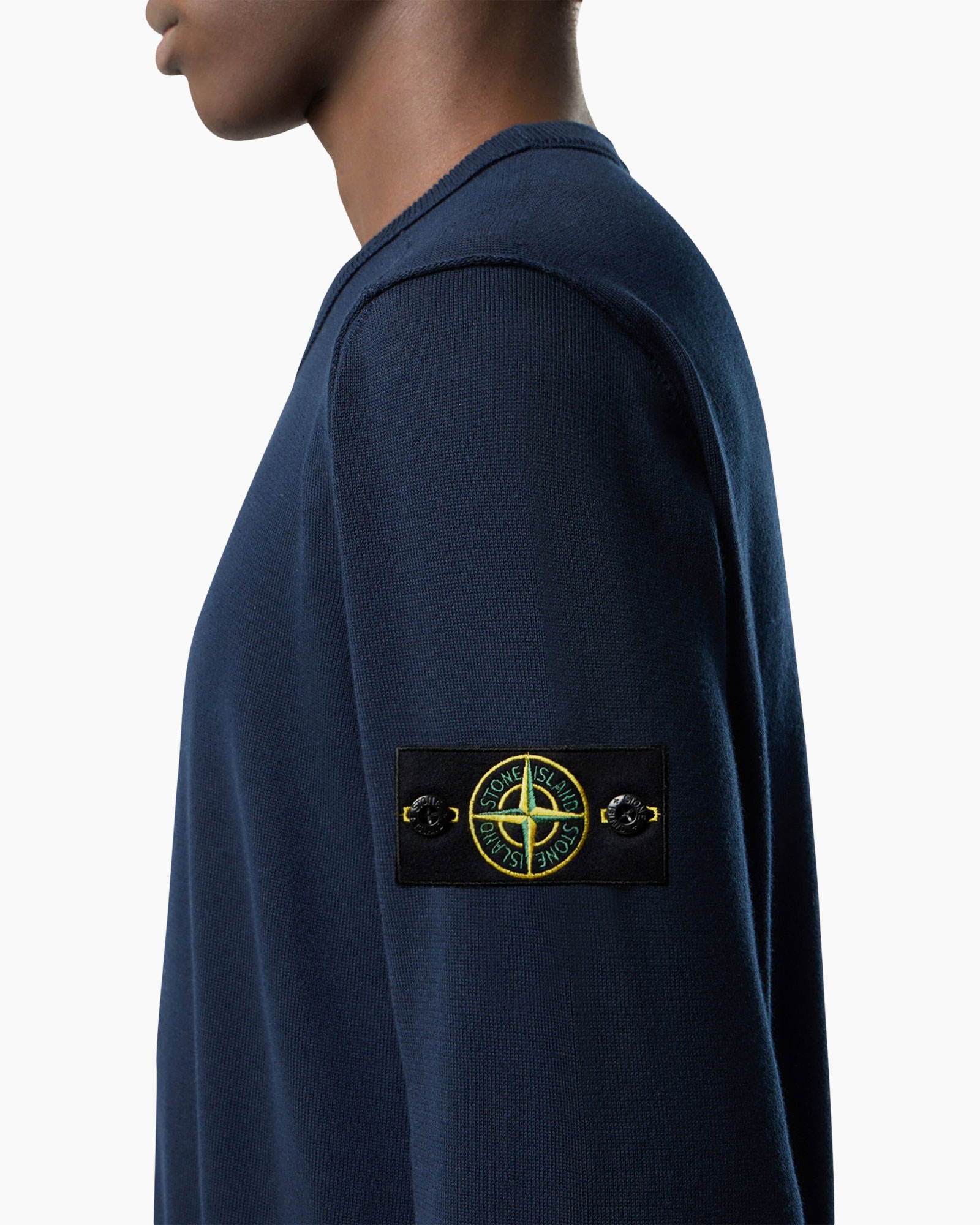 trui, marineblauw, badge, langere mouwen, breiwerk