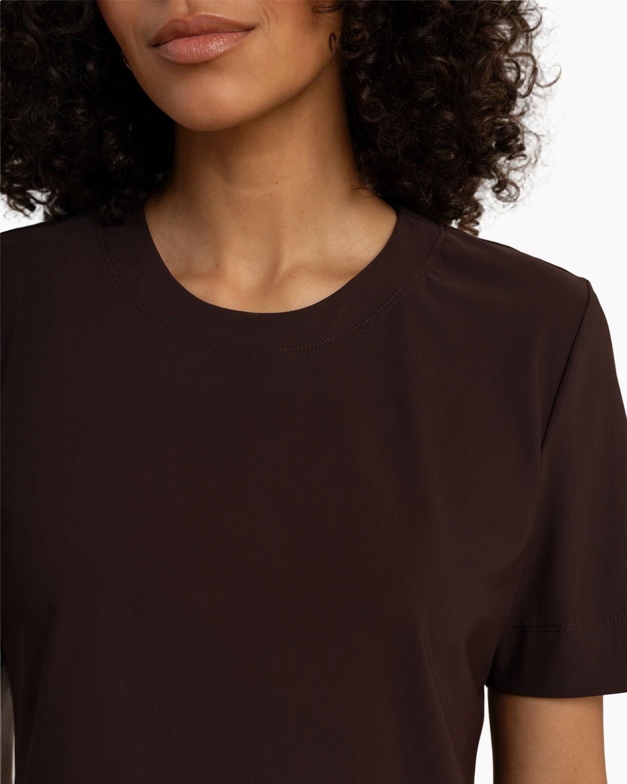t-shirt, bruin, korte mouwen, rond-neck, egale kleur