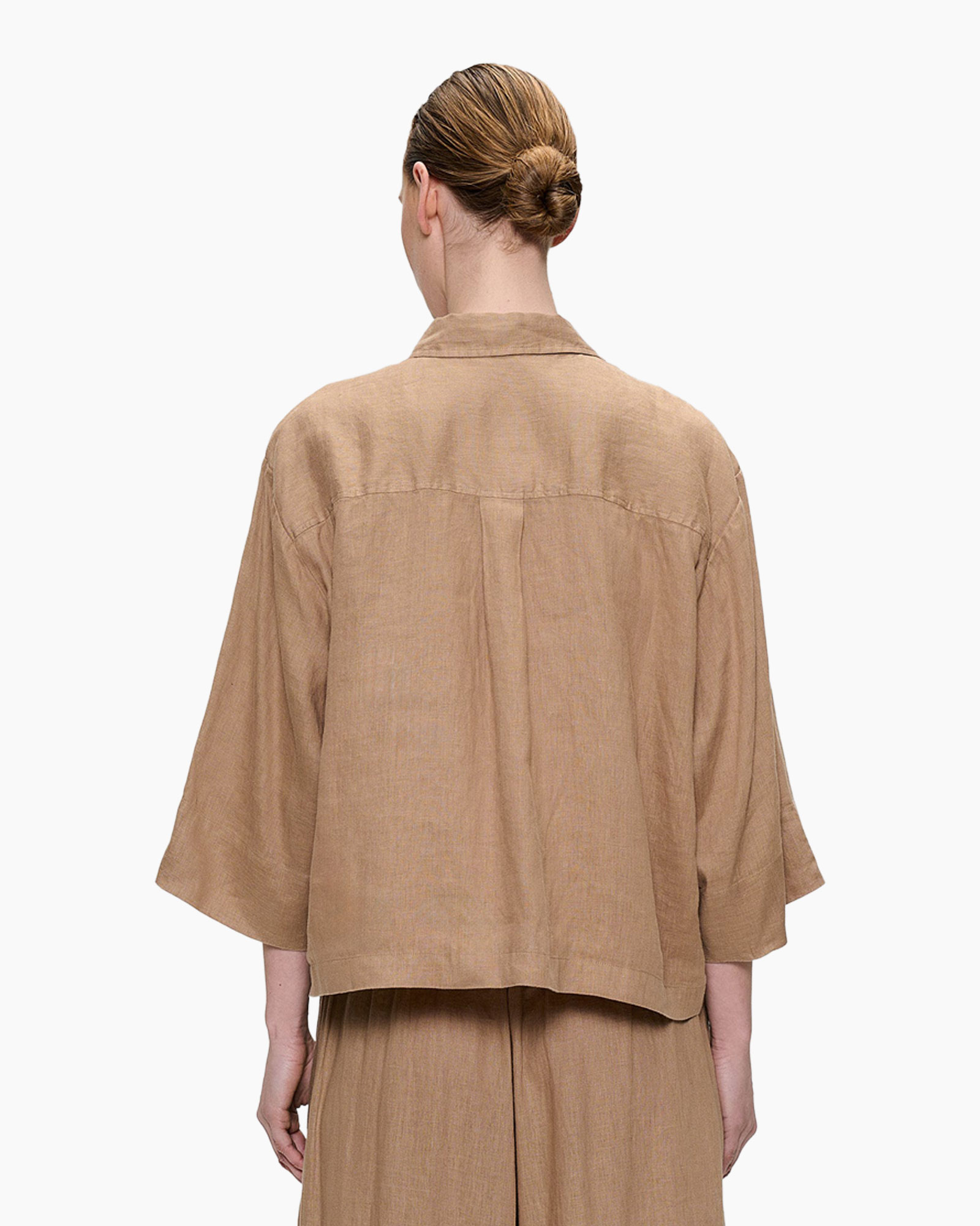 shirt, linen, beige, collared, short-sleeve