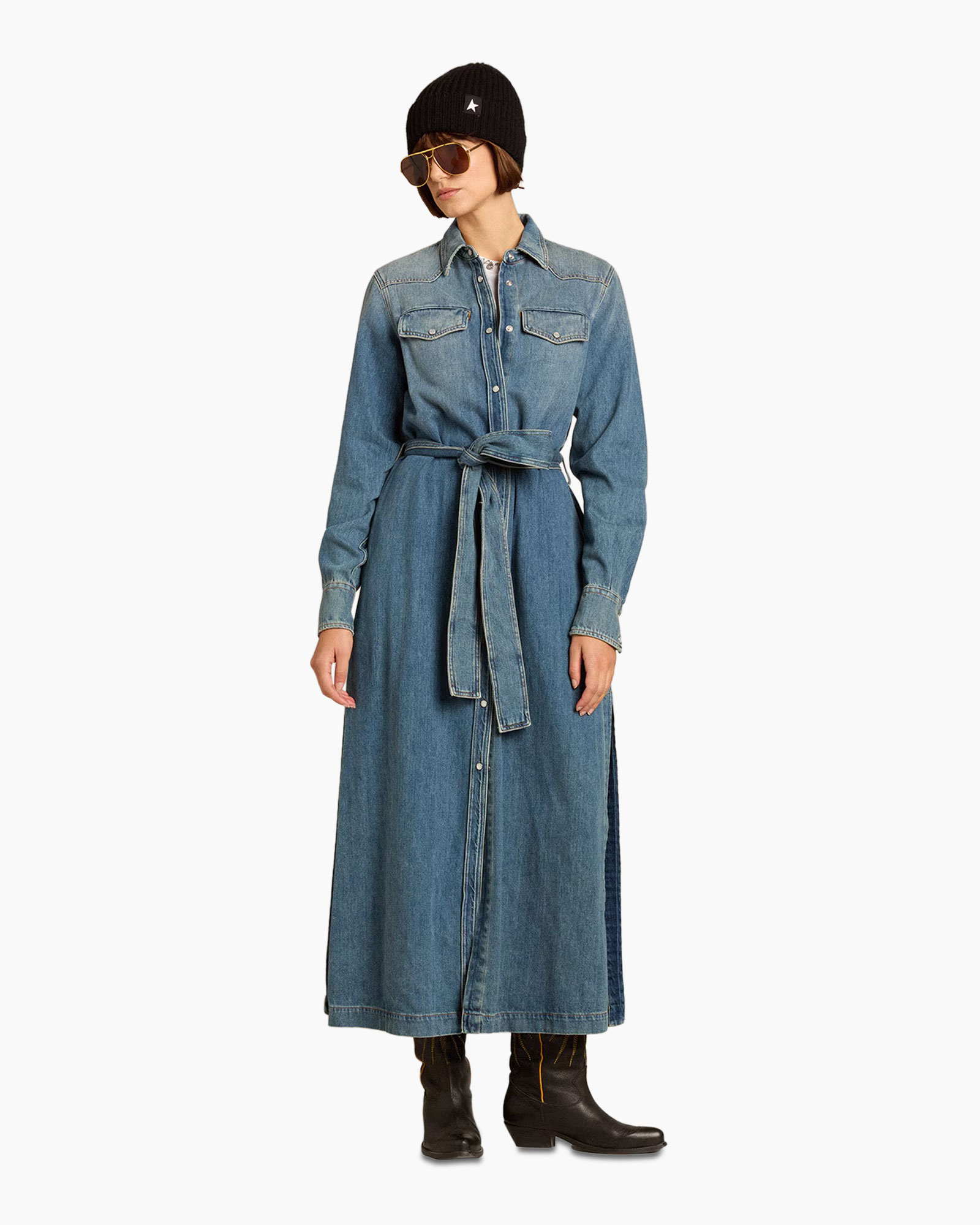 Midi Jurk Golden W's Chemisier Medium Stone Washed midden blauw