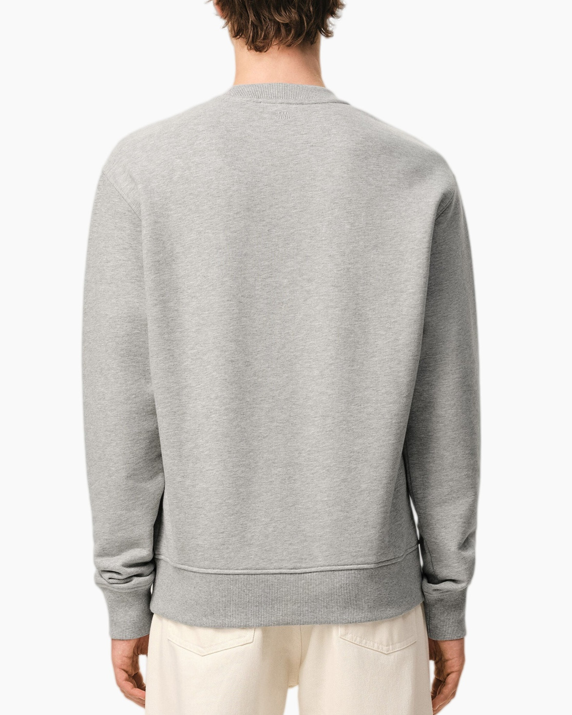 grey sweatshirt, crewneck, patch, long sleeves, layering