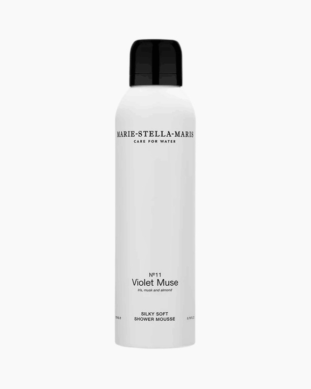doucheschuim, zachte textuur, witte fles, violet muse, nr.11