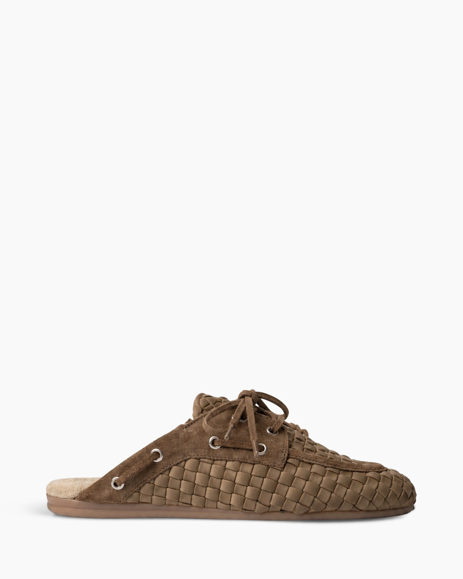 pantoffel, moccassin, geweven, bruin, suède