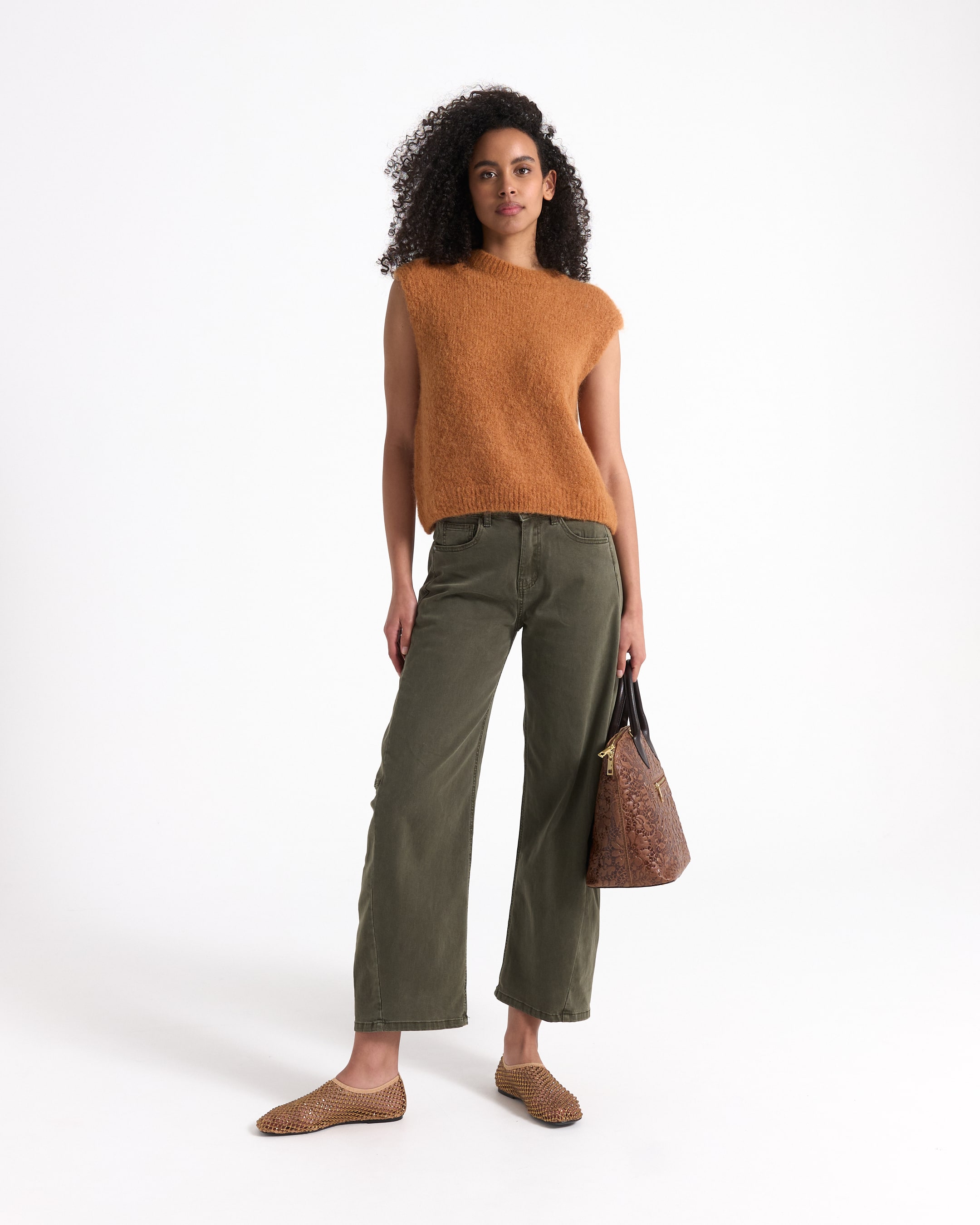 coleira sem mangas blusa, top naranja, suéter felpudo, knit tank, blusa femenina