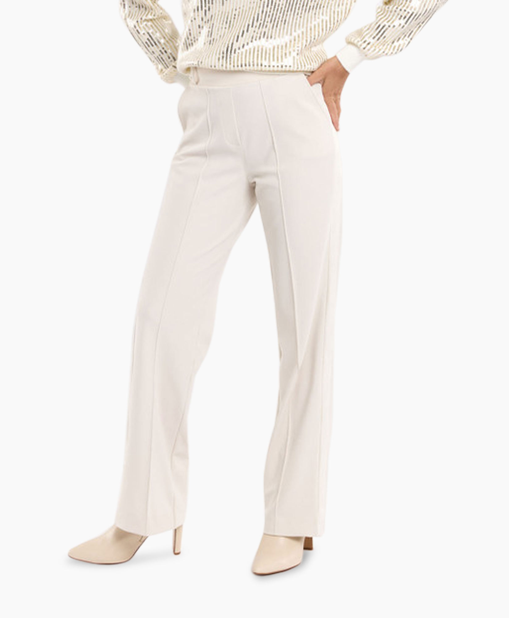 Broek Rae Shiny Bonded Trousers Off White