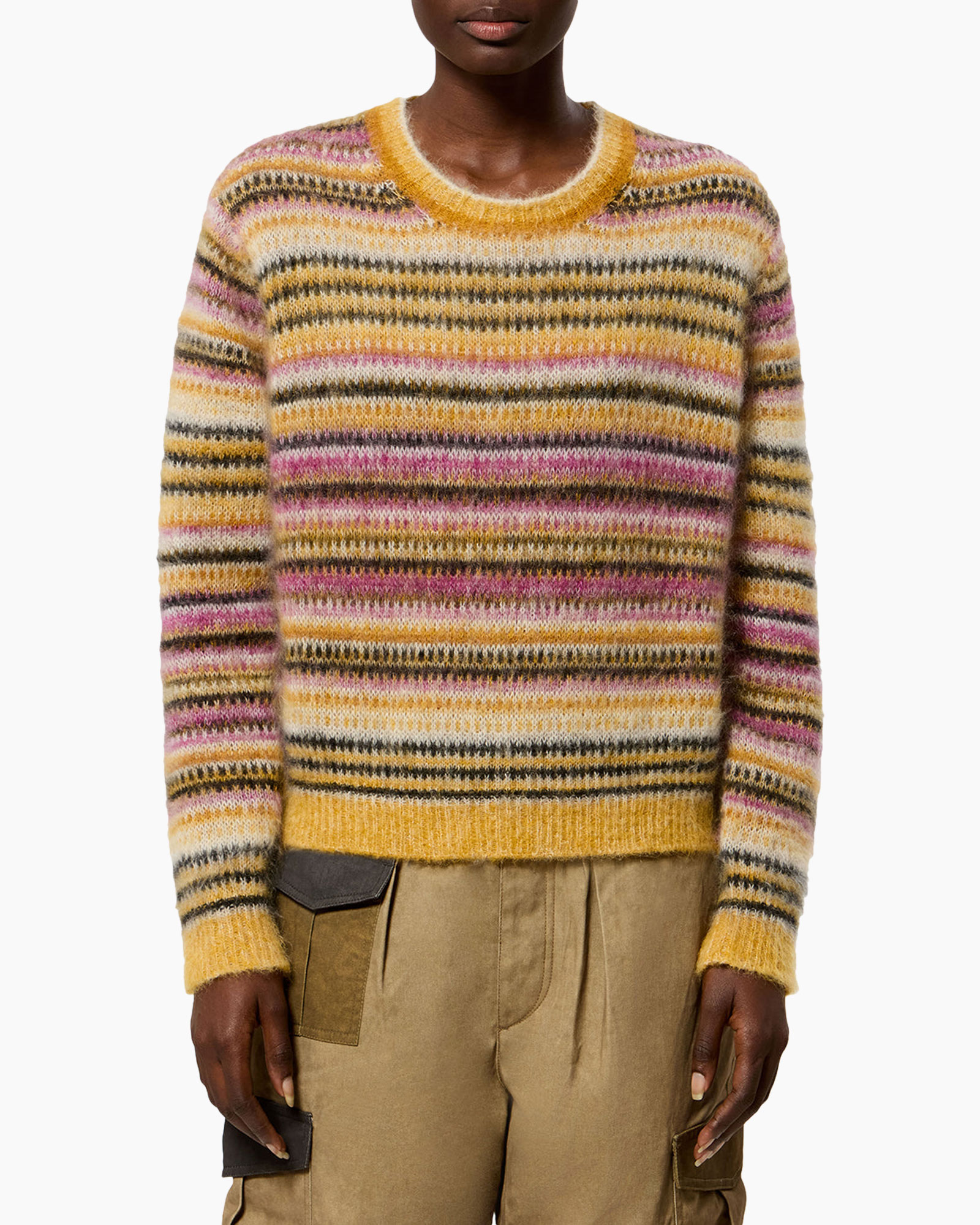 trui, multikleurig, ronde hals, lange mouwen, pullover