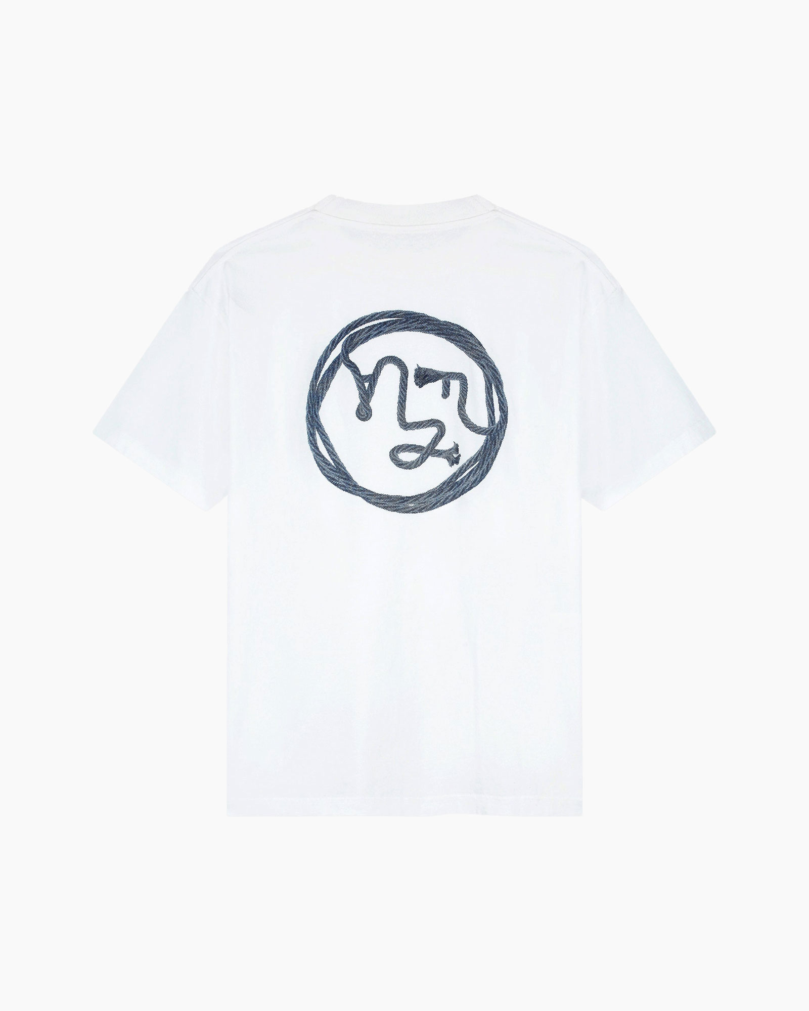t-shirt, wit, rugprint, cirkel logo, korte mouw