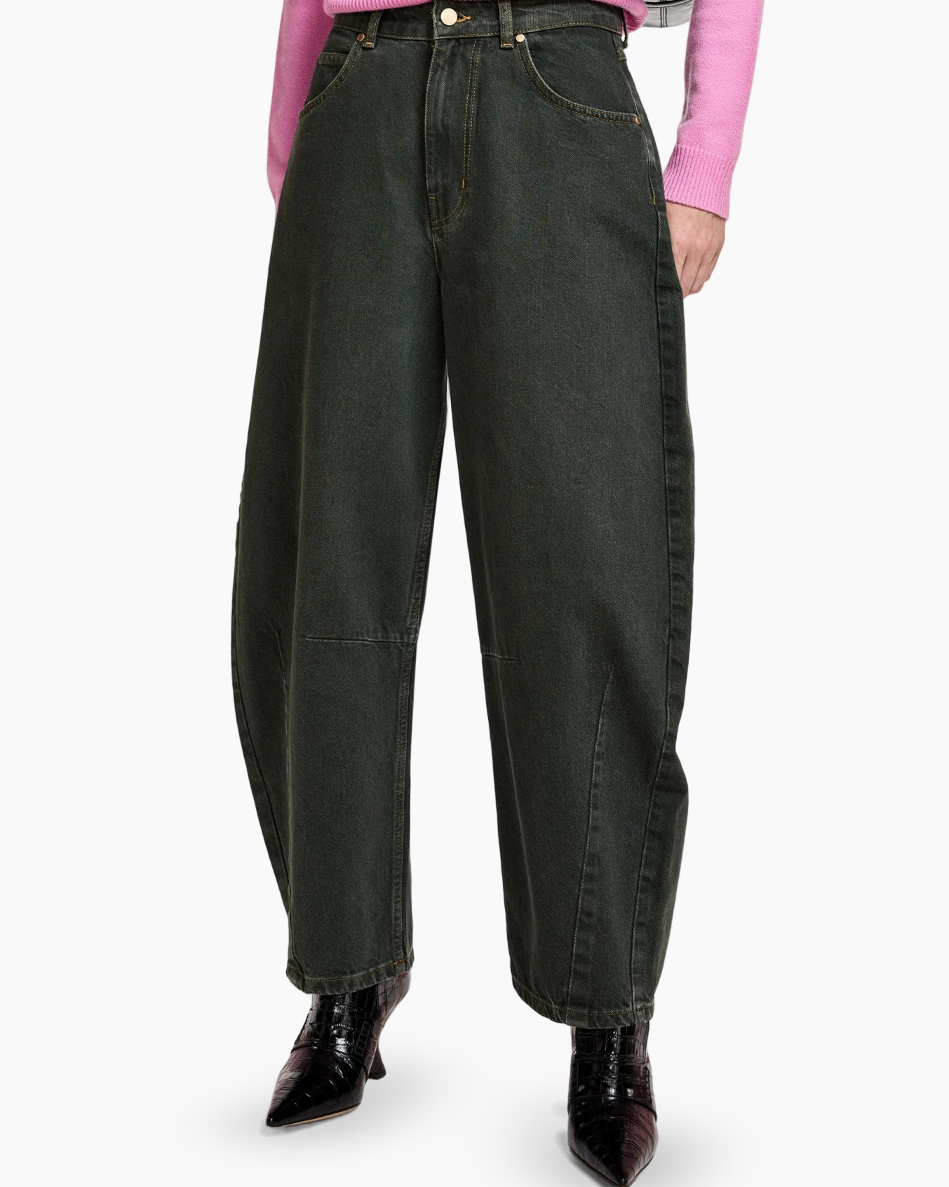 broeken, jeans, wijd uitlopers, donker was, machinewasbaar