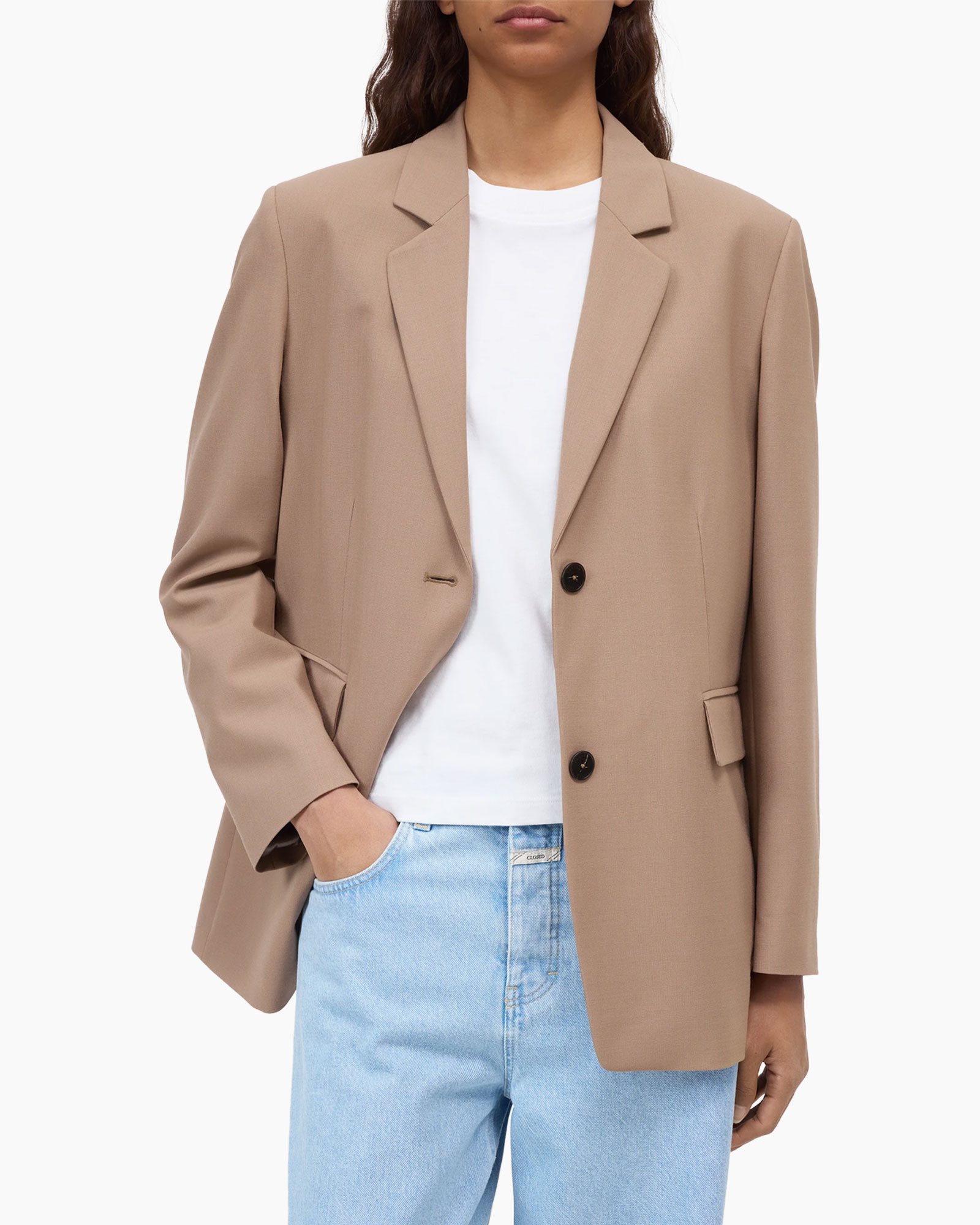 blazer, jas, beige, enkelrij, gelijnd