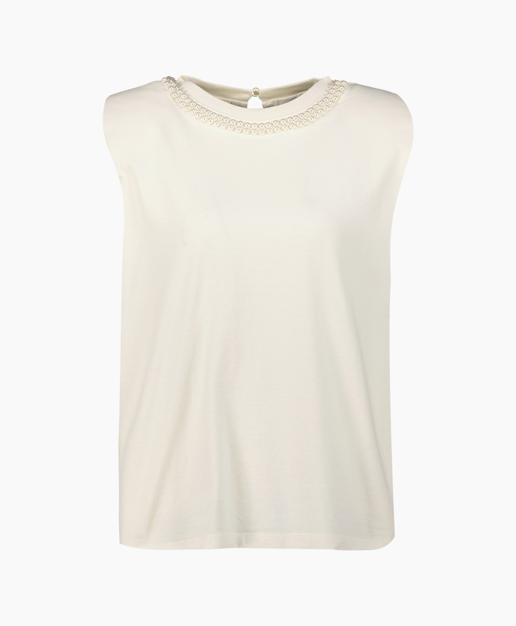 Top Journey W's Sleeveless Padded Shoulders Pearls Off White