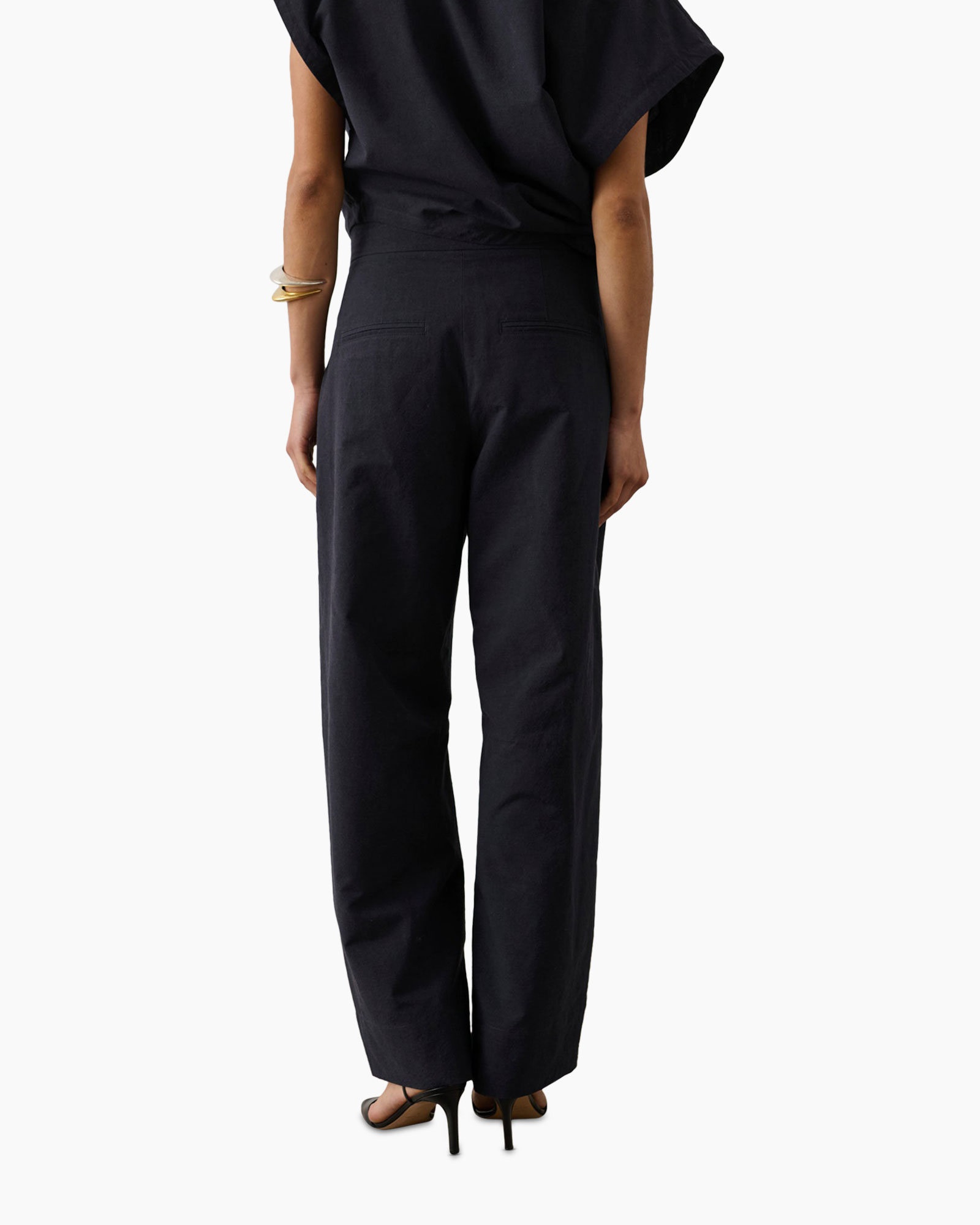 pants, wide-leg, black, high-waist, tie-belt