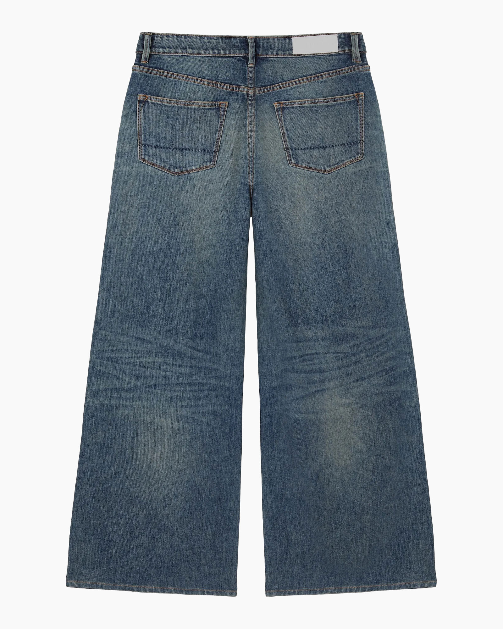 spijkerbroek, wijd uit, denim, zakken, achterkant