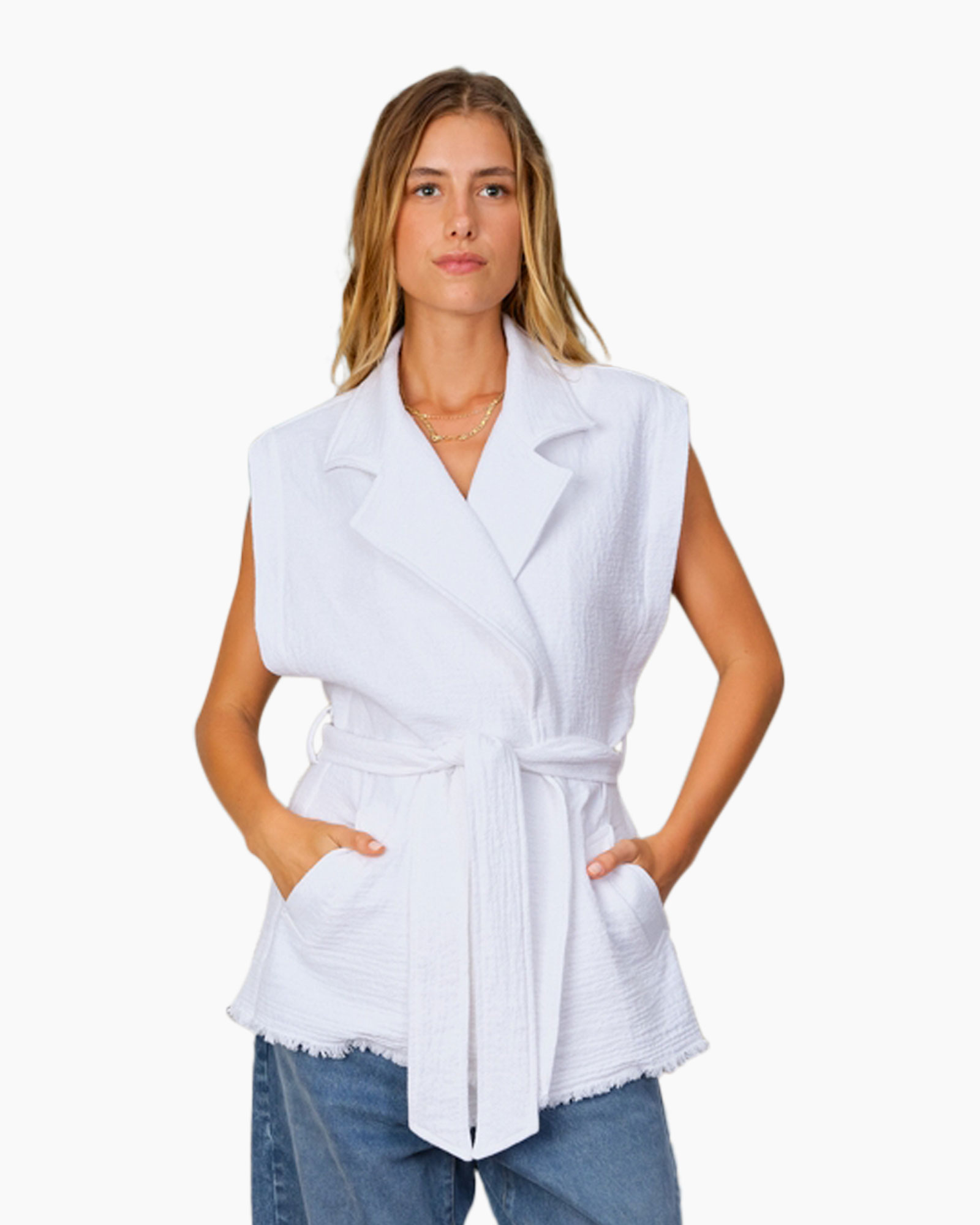 Blouse, Coat, Jeans, Person, Woman