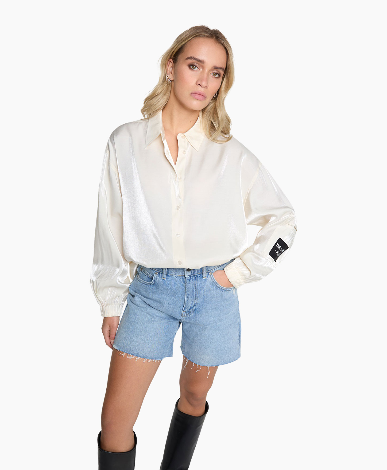 Blouse Woven Shiny Satin Ecru