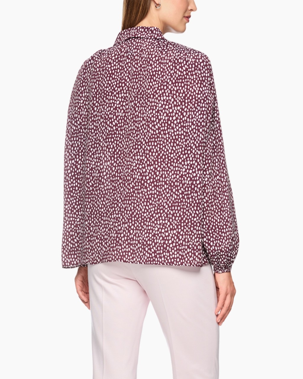 blouse, polkadot, lange mouw, paars, kraag