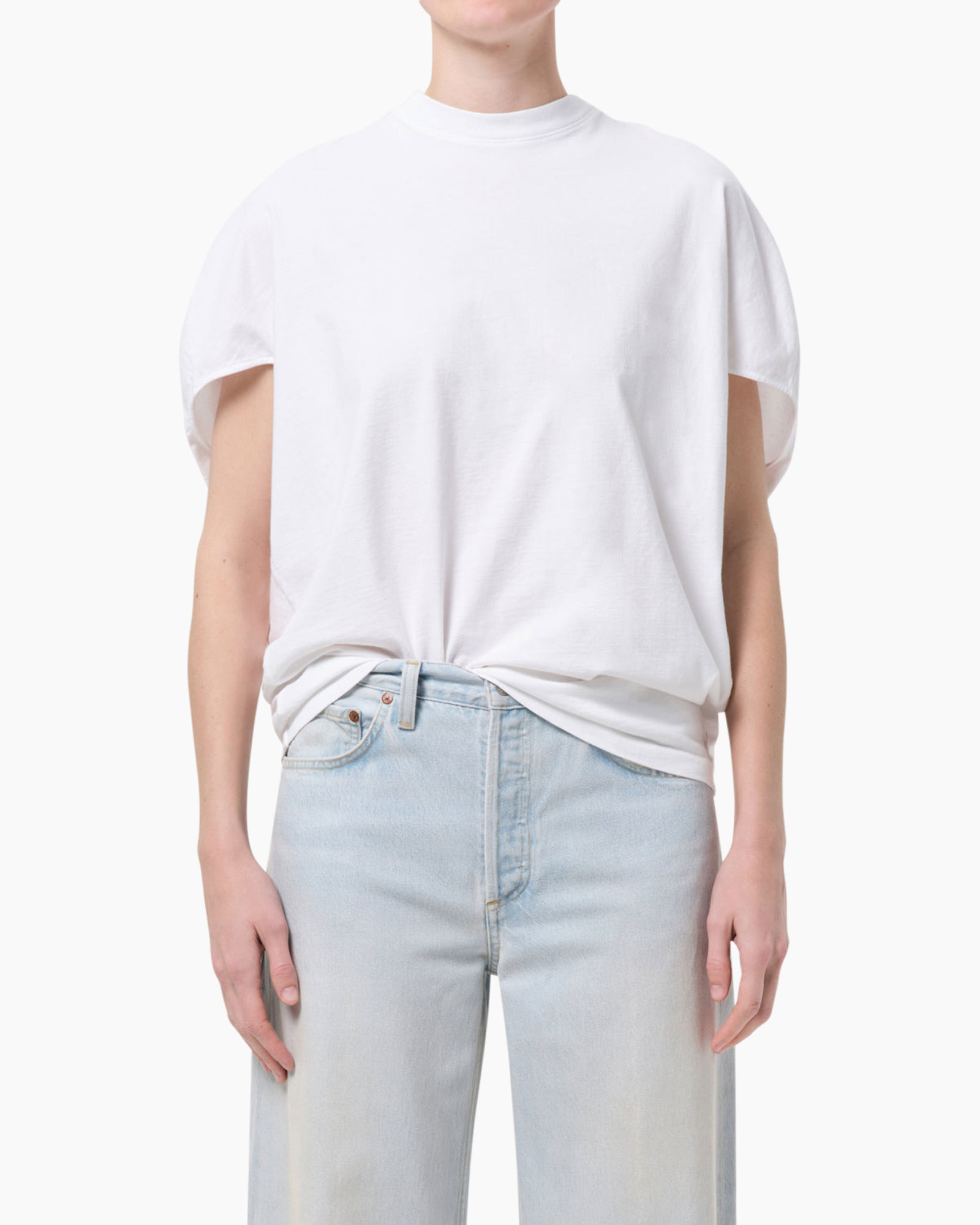 t-shirt, wit, korte mouwen, breiwerk, casual