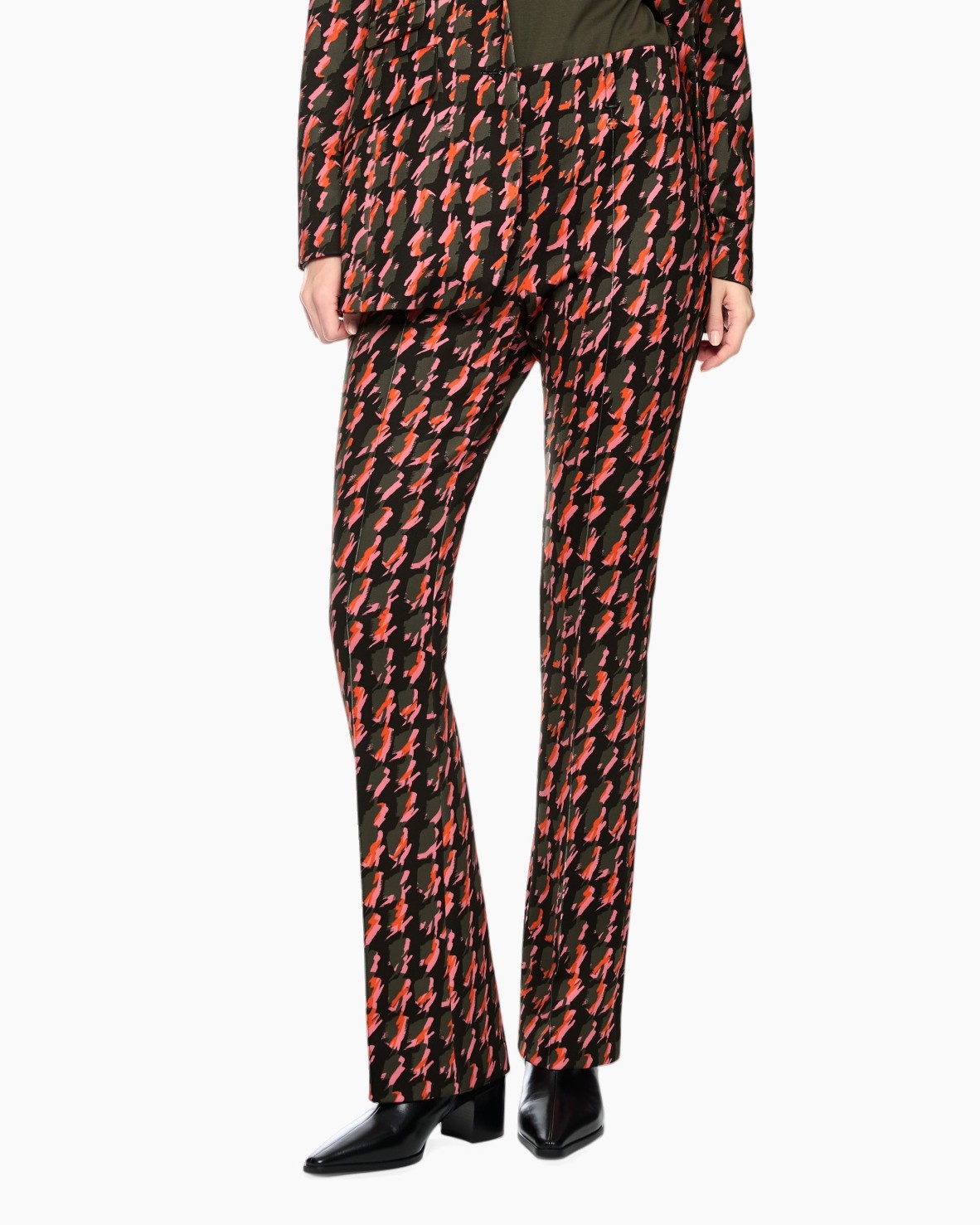 patroon met bloemen, bende, broek, wijd uitlopend, zwart rood