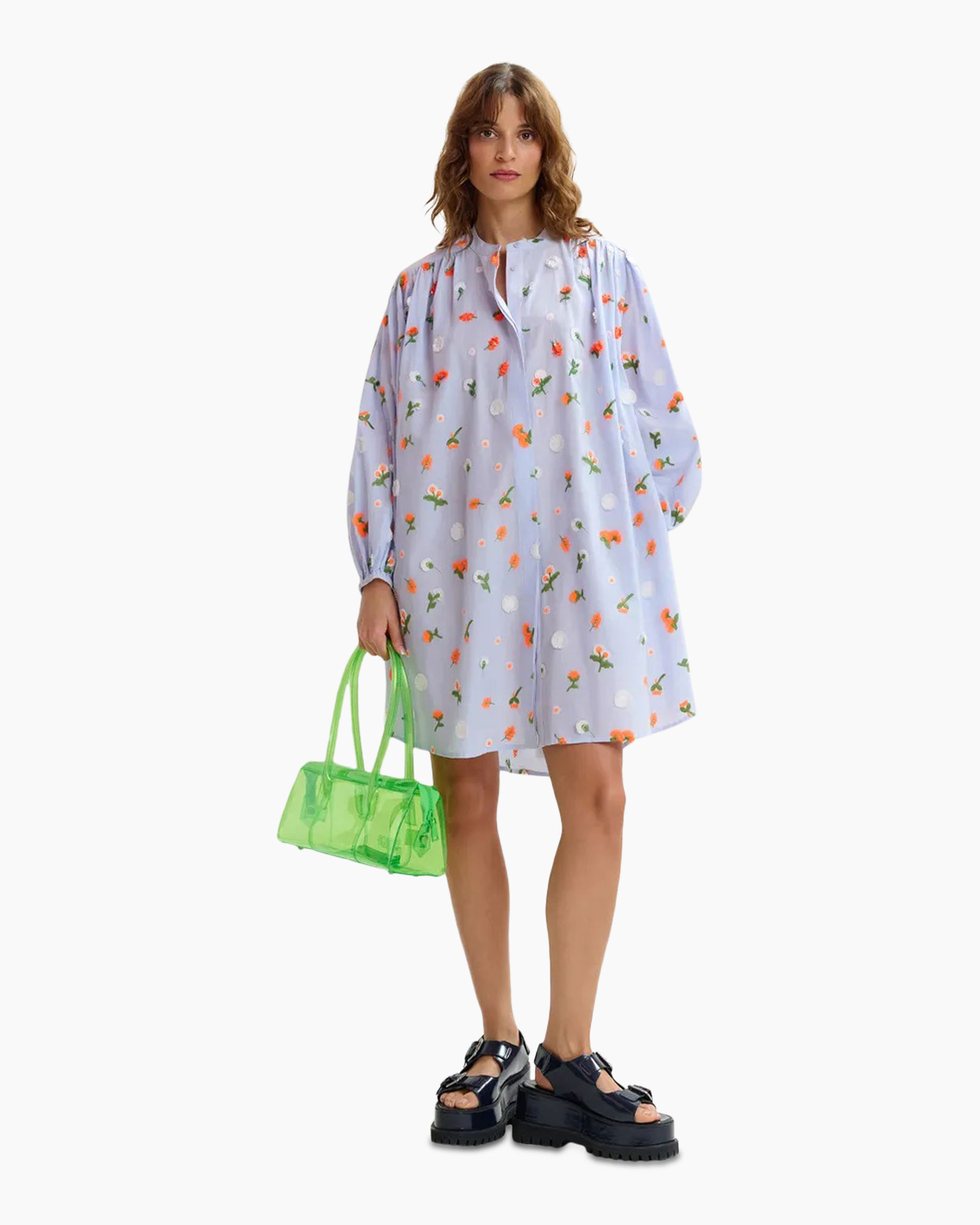 jurk, kleding, voorjaarsprint, langemouw, drukwerk