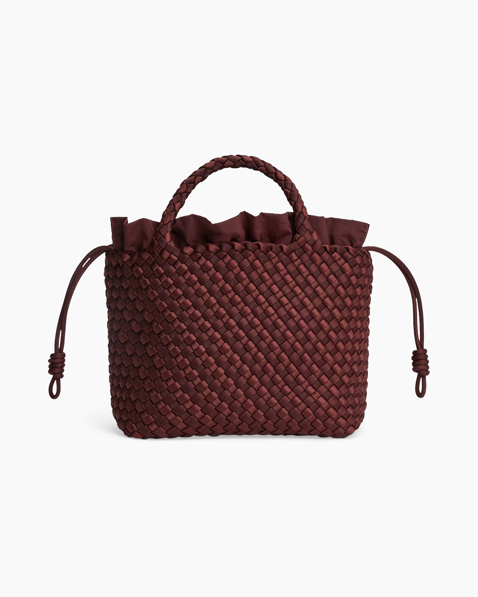 gewoven tas, tas, handtas, bordeaux, touwtrechter rand