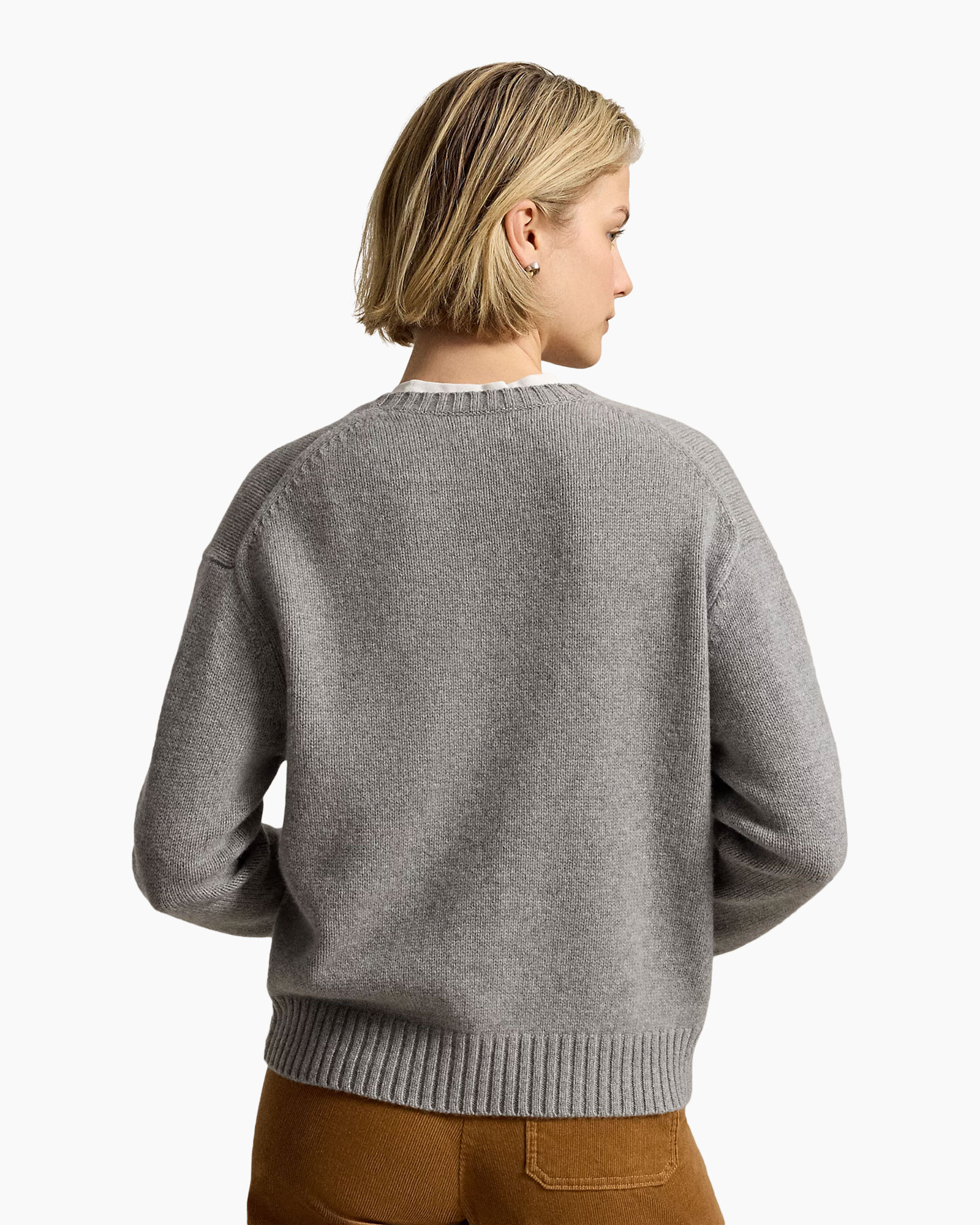 trui, örmeet, grijs, trui/kleding, achterkant