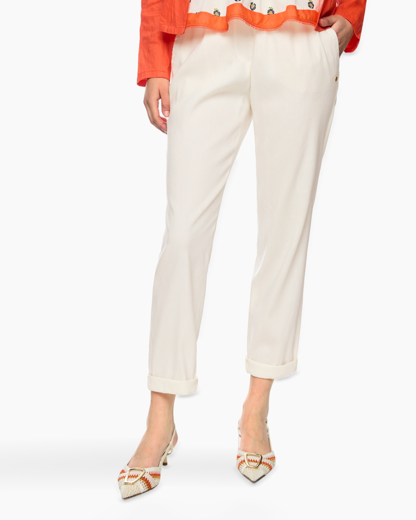 broek, crème, omgeslagen randen, casual, slacks