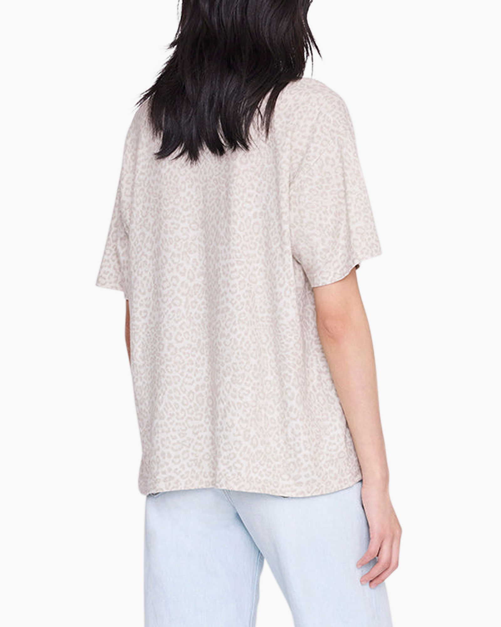 t-shirt, leopard print, beige, short-sleeve, top