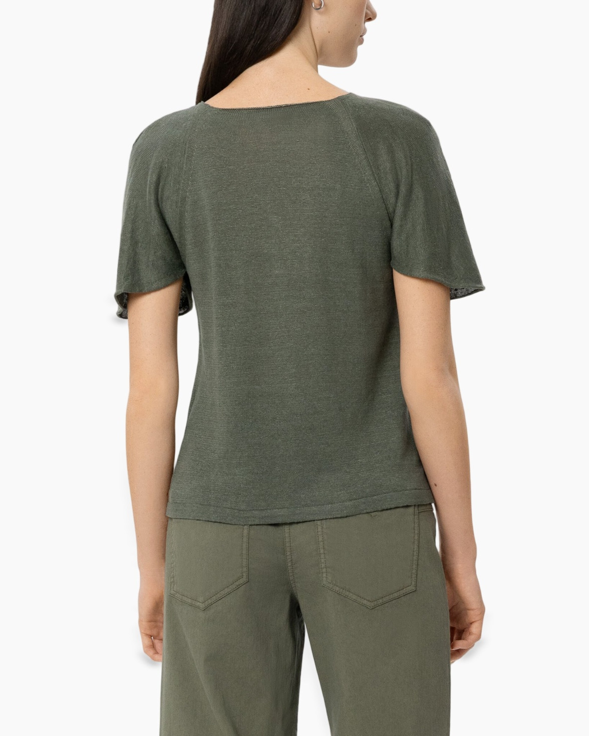 top, short sleeve, olive green, knit, pants