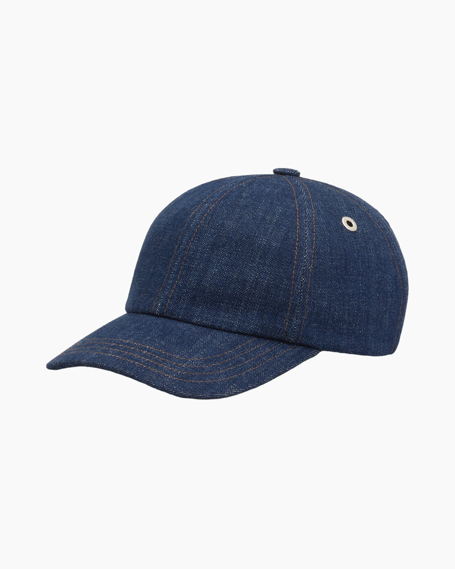 baseball cap, denim, blue, stitching, polyester?