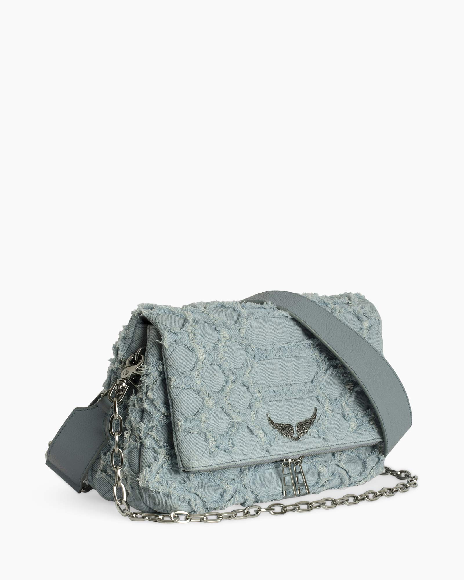 Crossbody Tas Rocky Fringed Denim Licht Blauw
