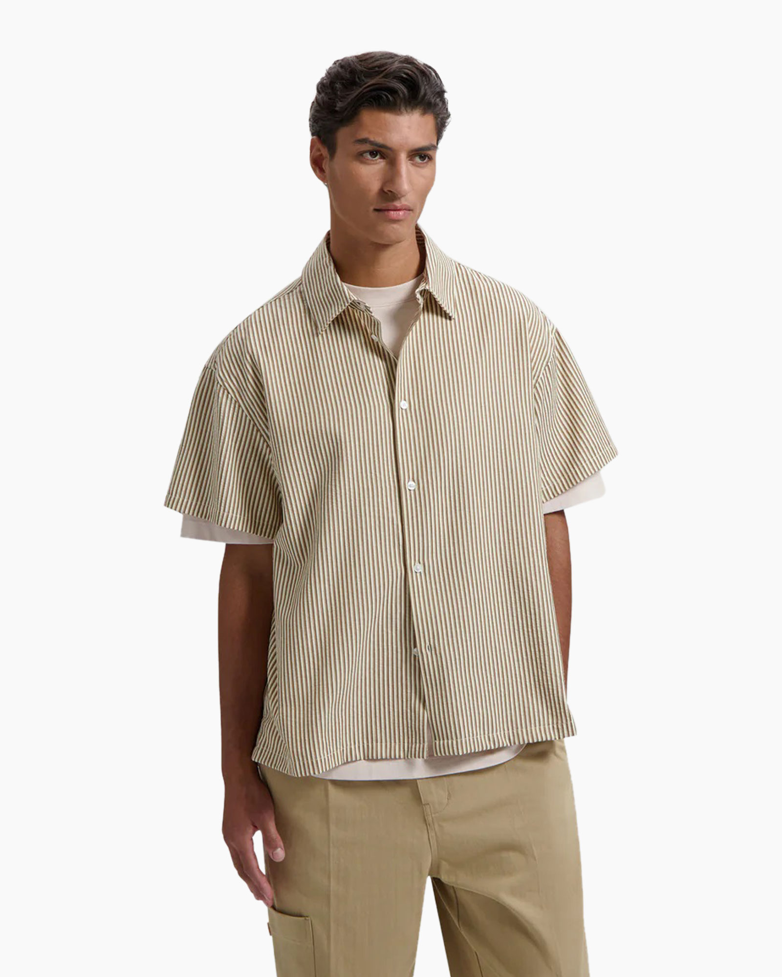 Overhemd Boxy Seersucker Stripe Bruin