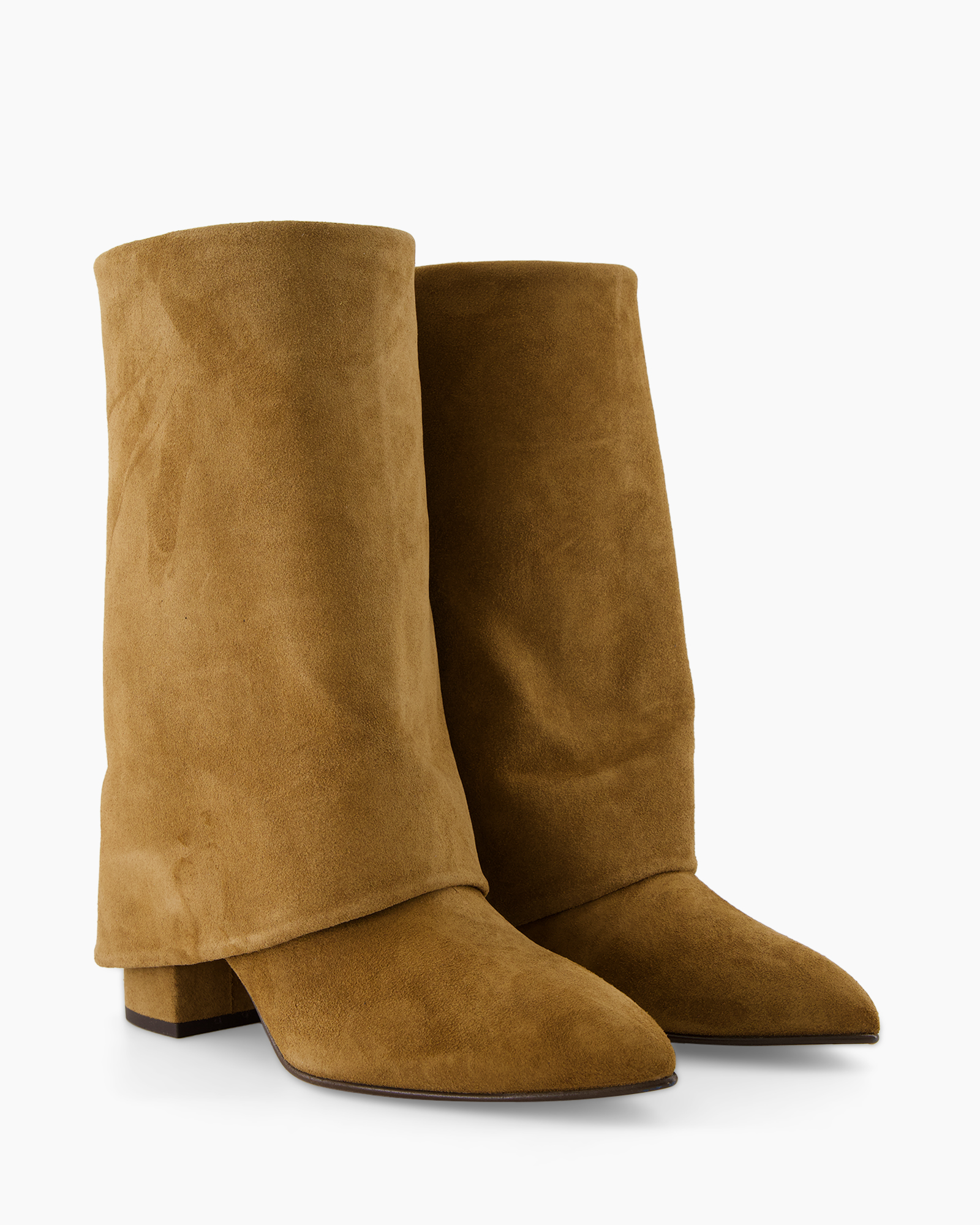 enkle laars, suède, bruin, middelhoog hak, schachthoogte?