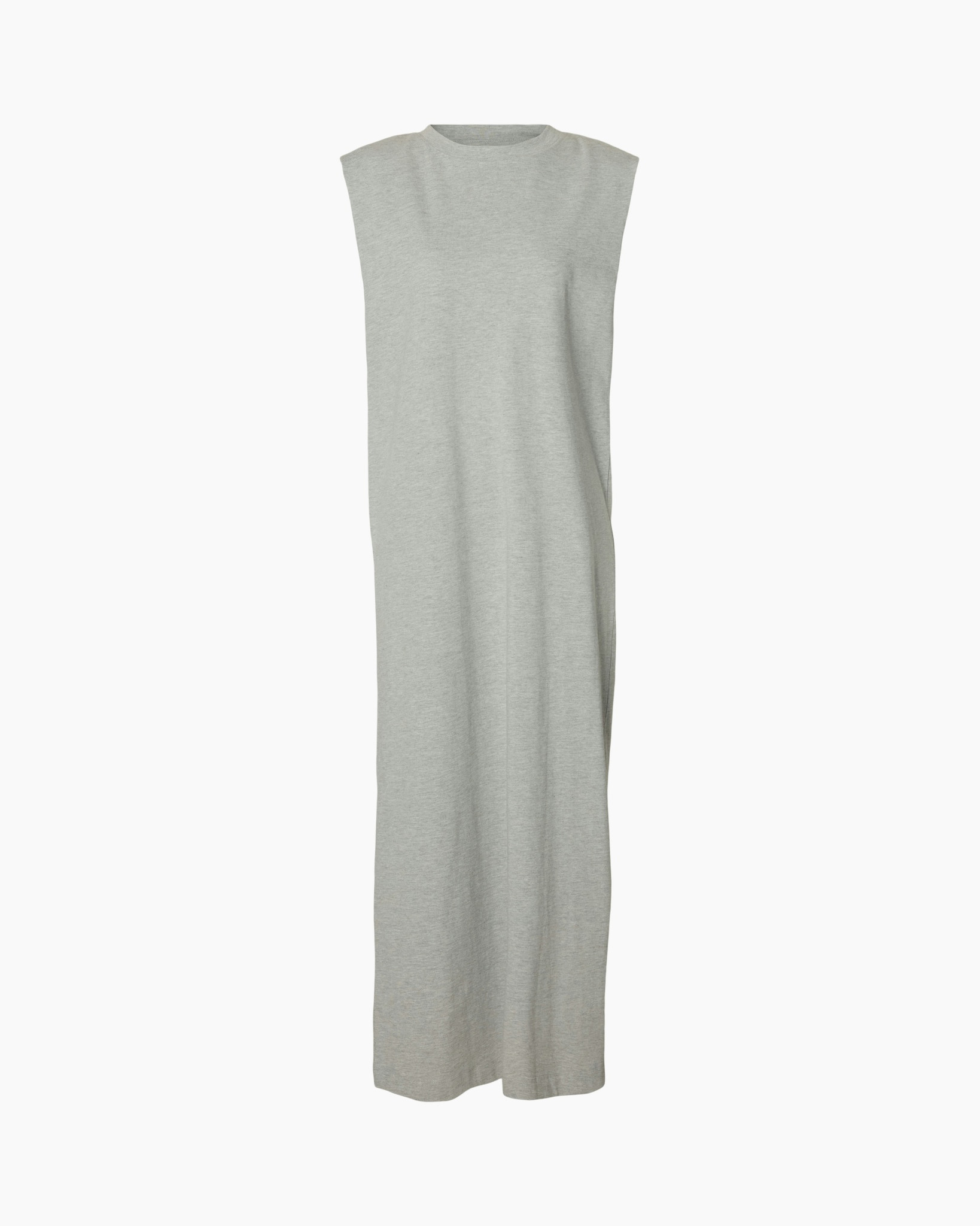 maxi dress, sleeveless, gray, knit, calm tone