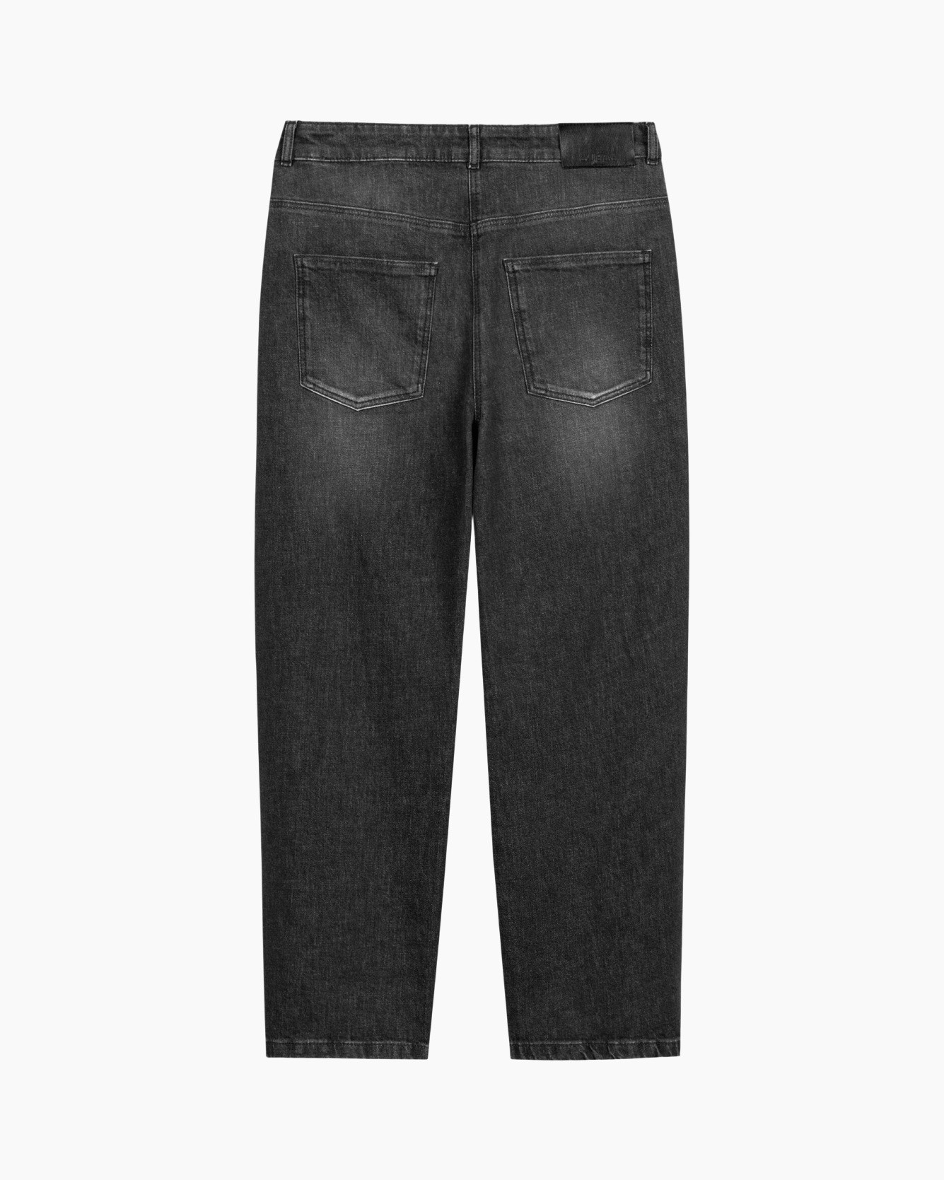 spijkerbroek, denim, donkerwas, achterzakken, losse pasvorm