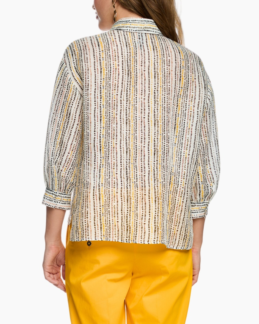 blouse, knit, striped, collar, knotted