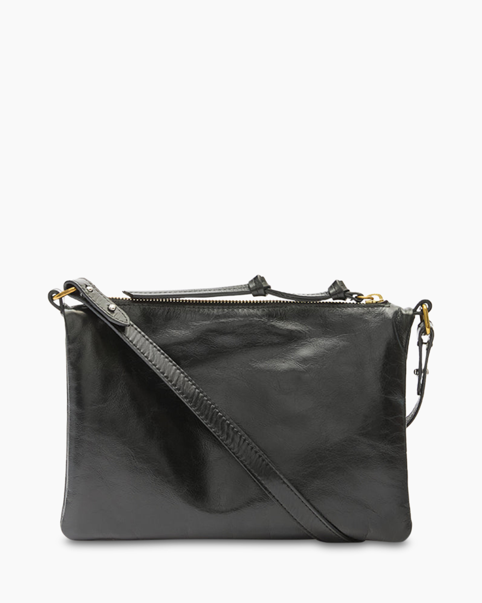 schoudertas, portemonnee?, zwart, leer, gouden accenten