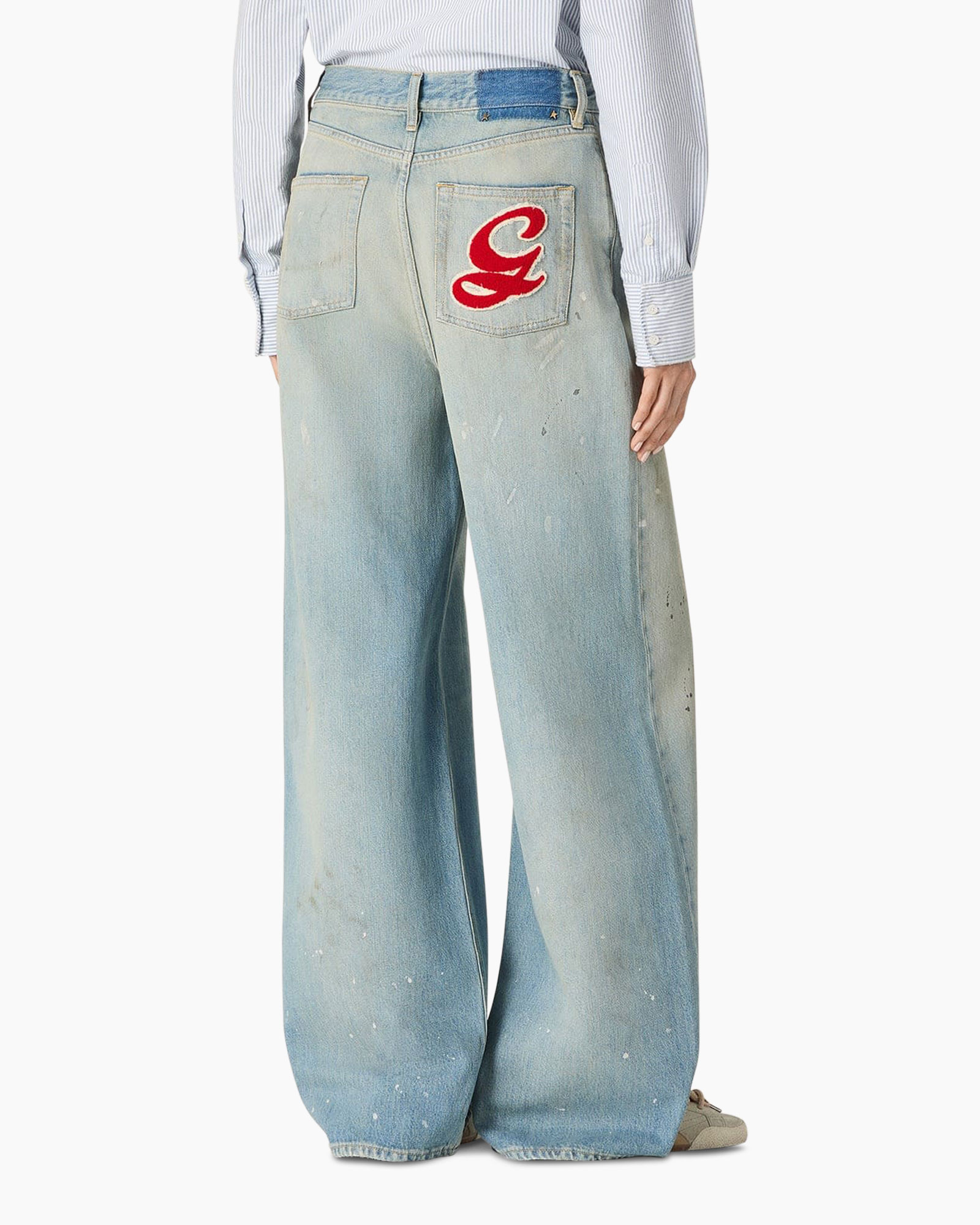 Spijkerbroek, wijd uitlopend, kapot, bleek, denim