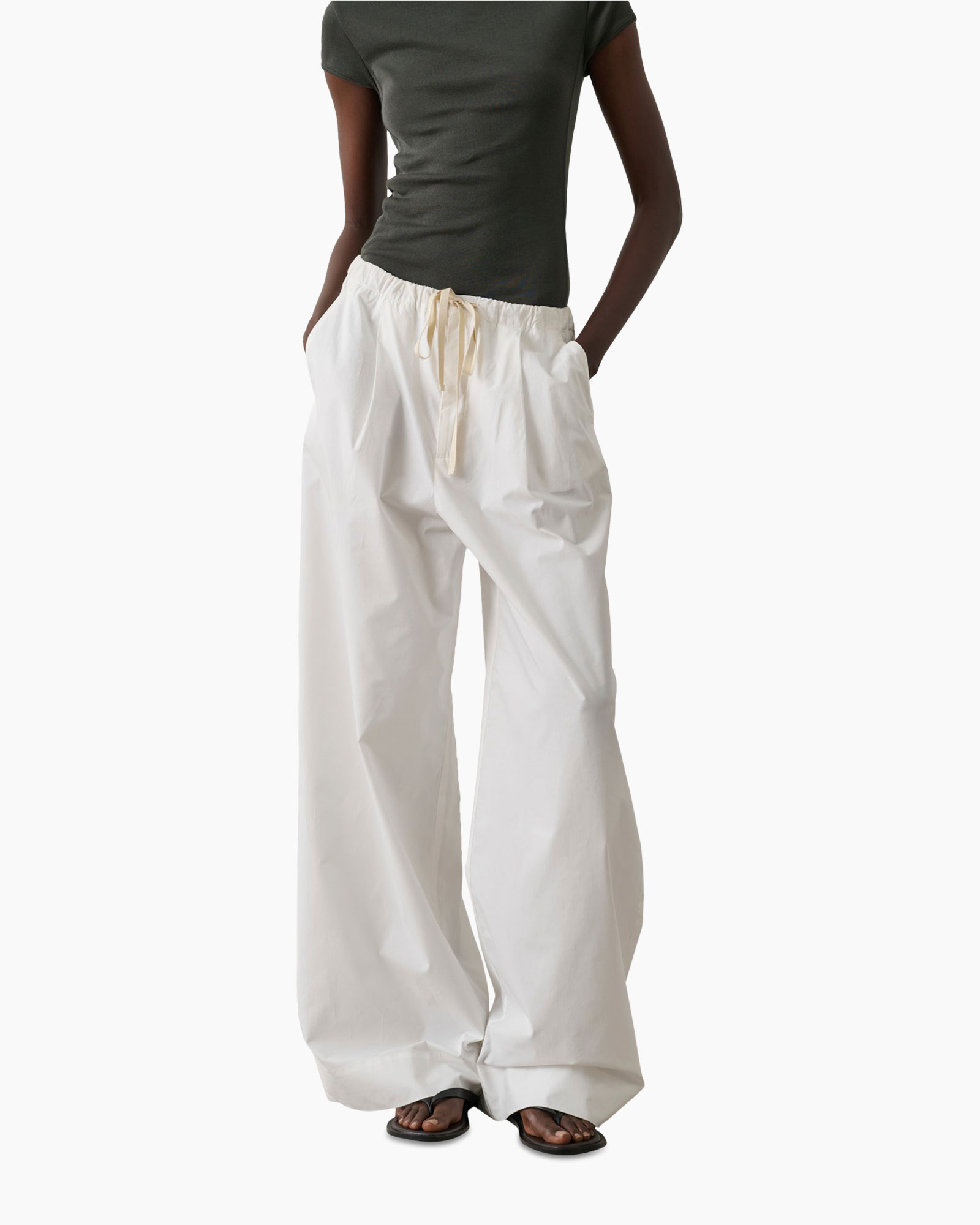 pants, wide-leg, drawstring, linen?, white