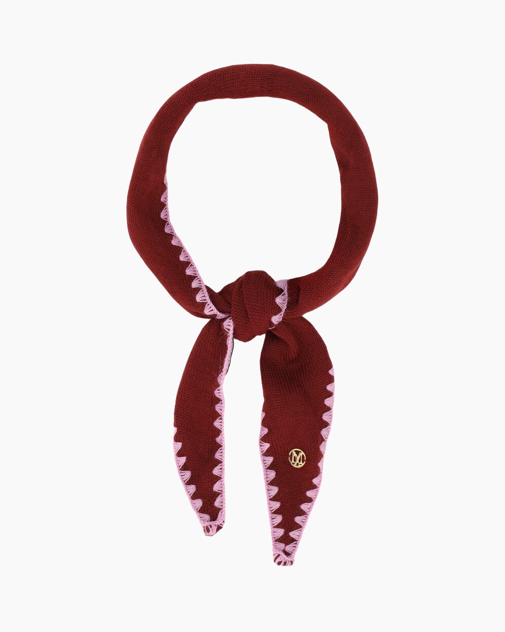 sjaal, hoofdband, geknoopte sjaal, koord, modeaccessoire, roze zoom, donkerrode sjaal