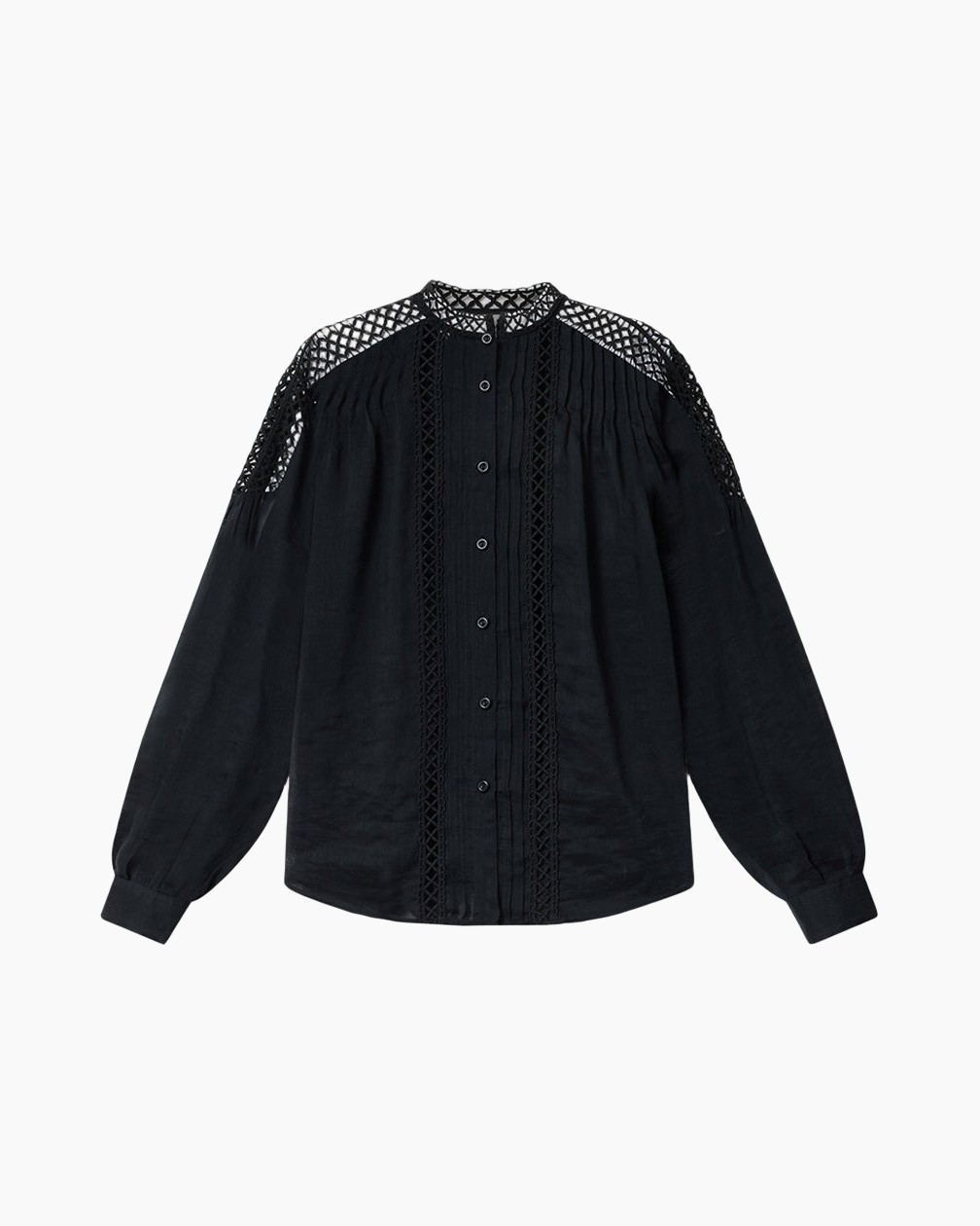 blouse, zwart, kanten, lange mouwen, knopen