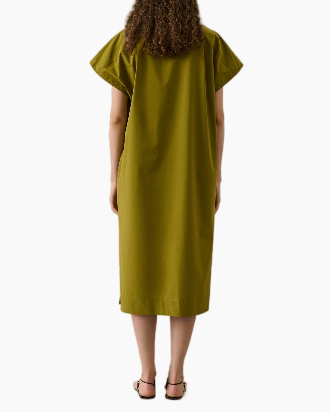 jurk, midi jurk, olijfgroen, korte mouwen, split/opening