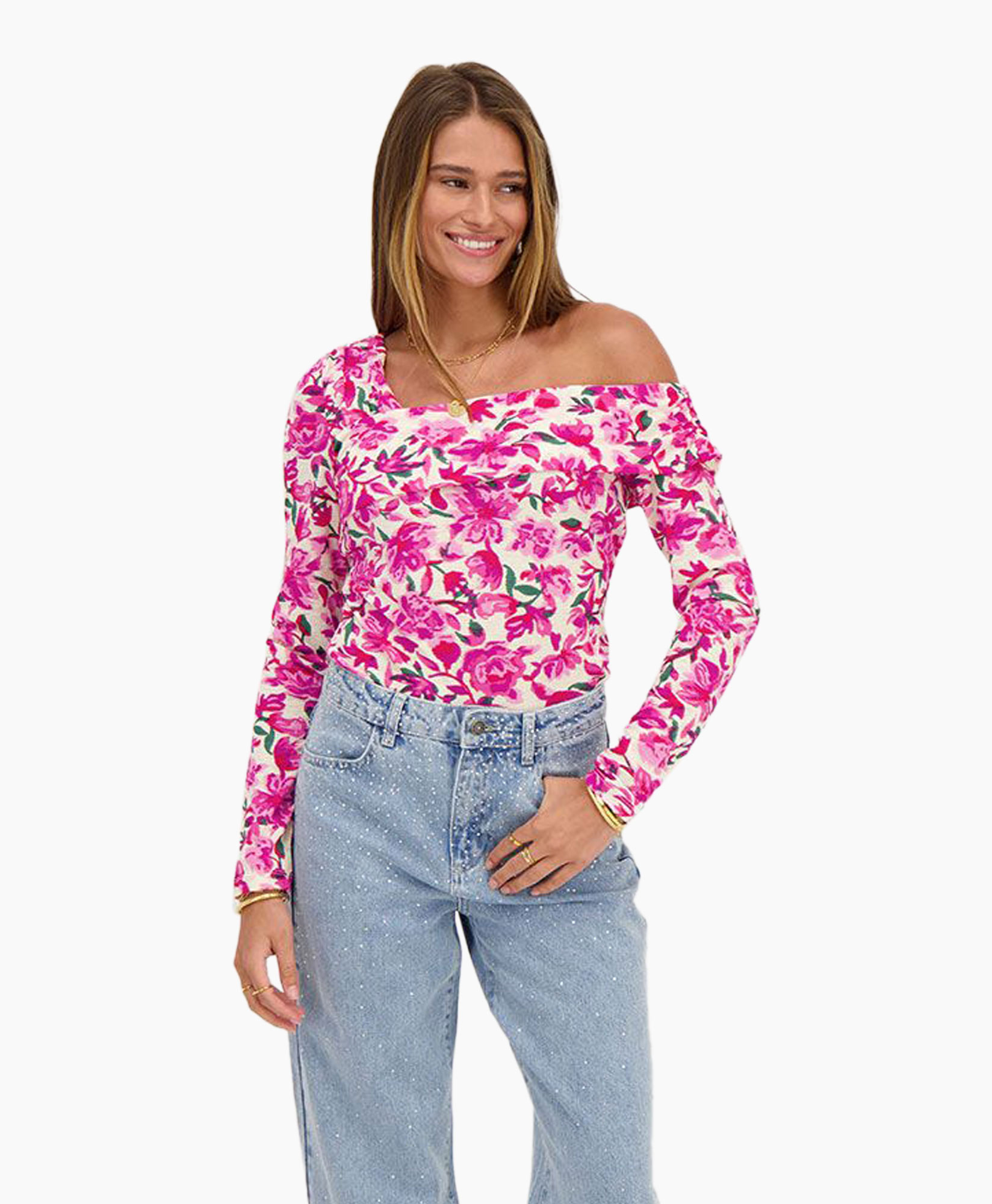 Top Off Shoulder Met Bloemenprint Rose